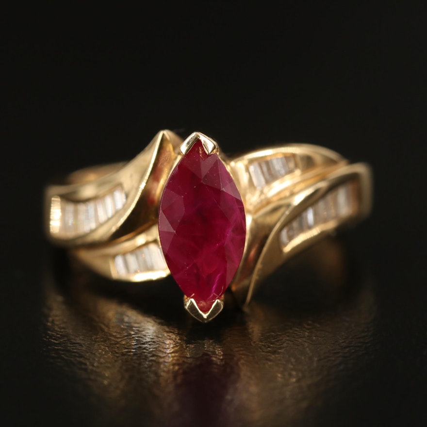 14K 1.46 CT Marquise Ruby and Diamond Ring