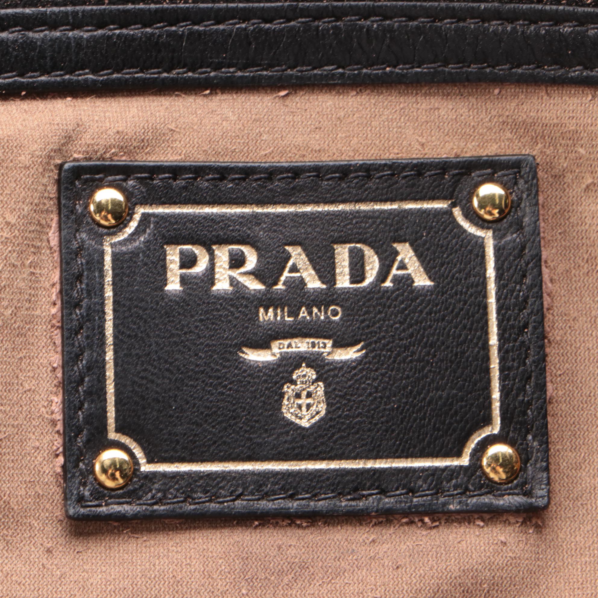 Prada Two-Way Top Handle Bag in Smooth Black Lambskin Leather
