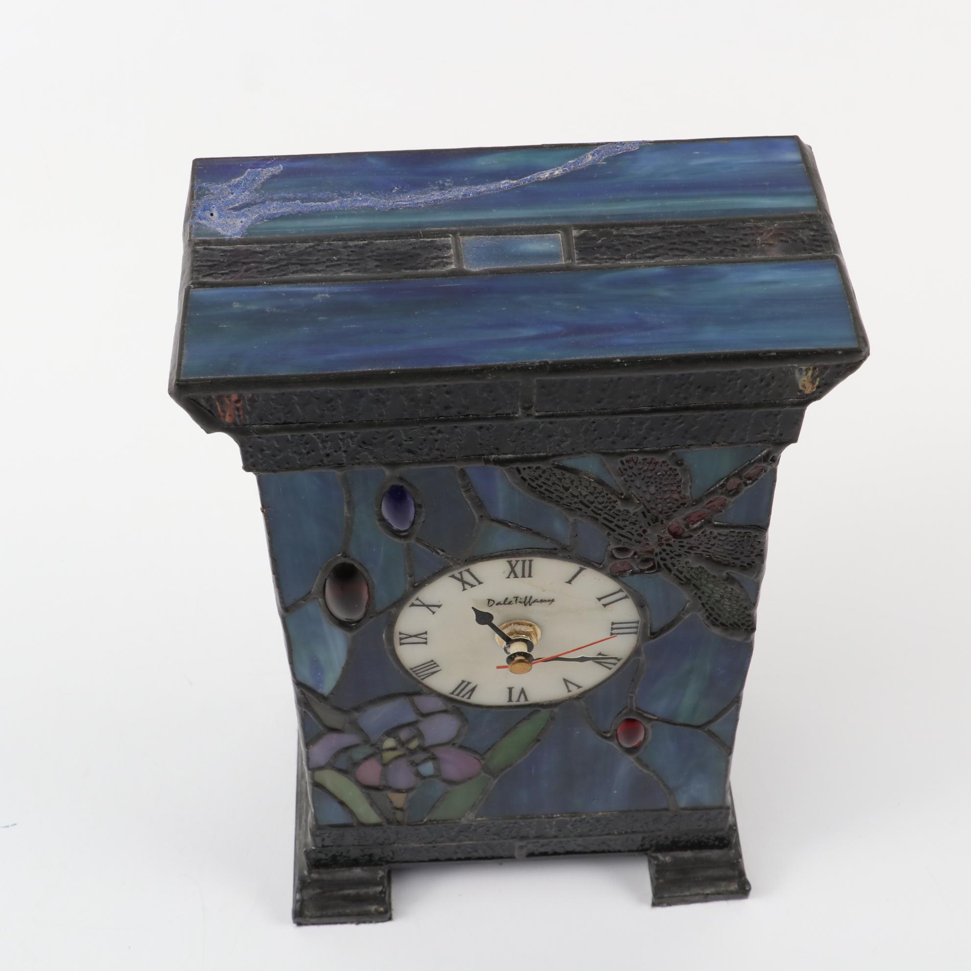 Dale Tiffany Stained Glass Light Up Desk Clock