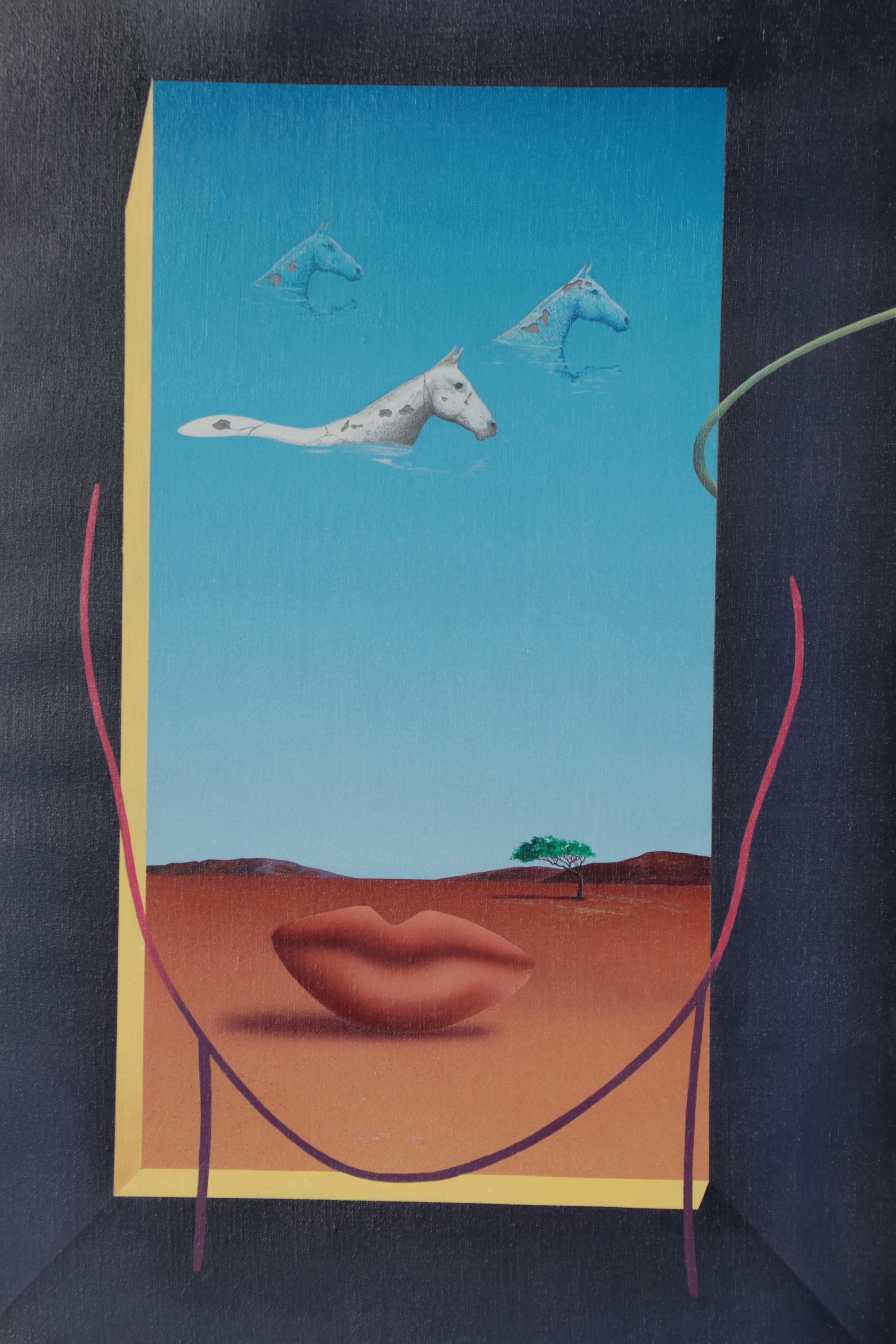 Rick Garcia Large-Scale Surrealist Acrylic Painting "Point of View," 1992