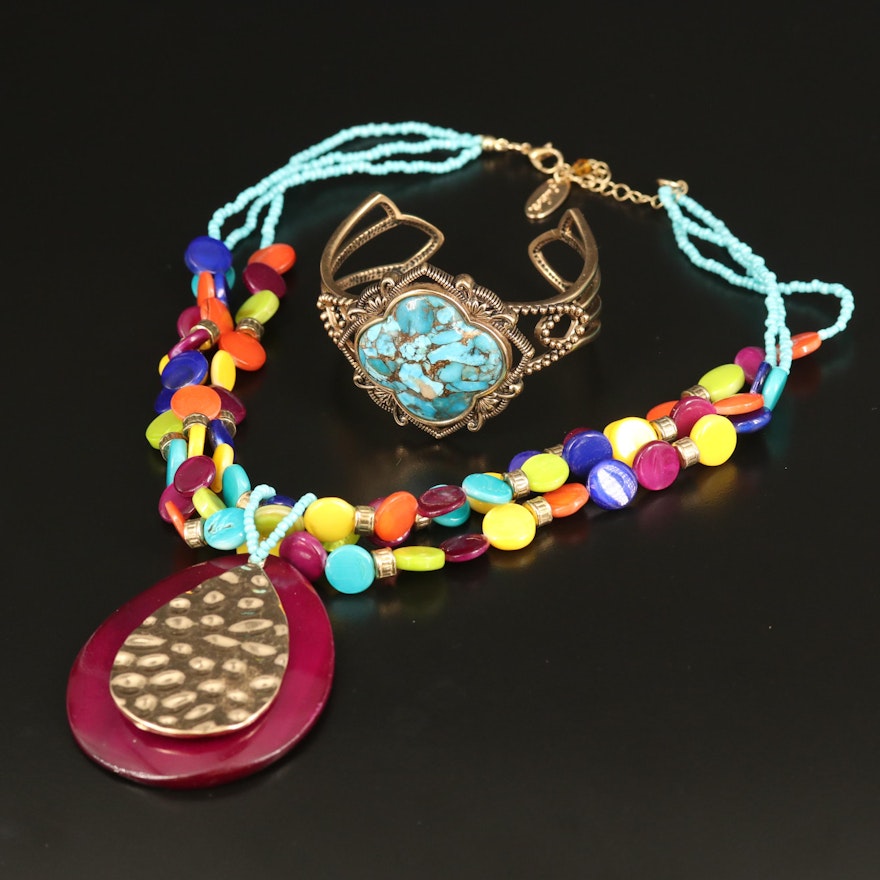 Barse Shell and Turquoise Cuff with Jules B Necklace