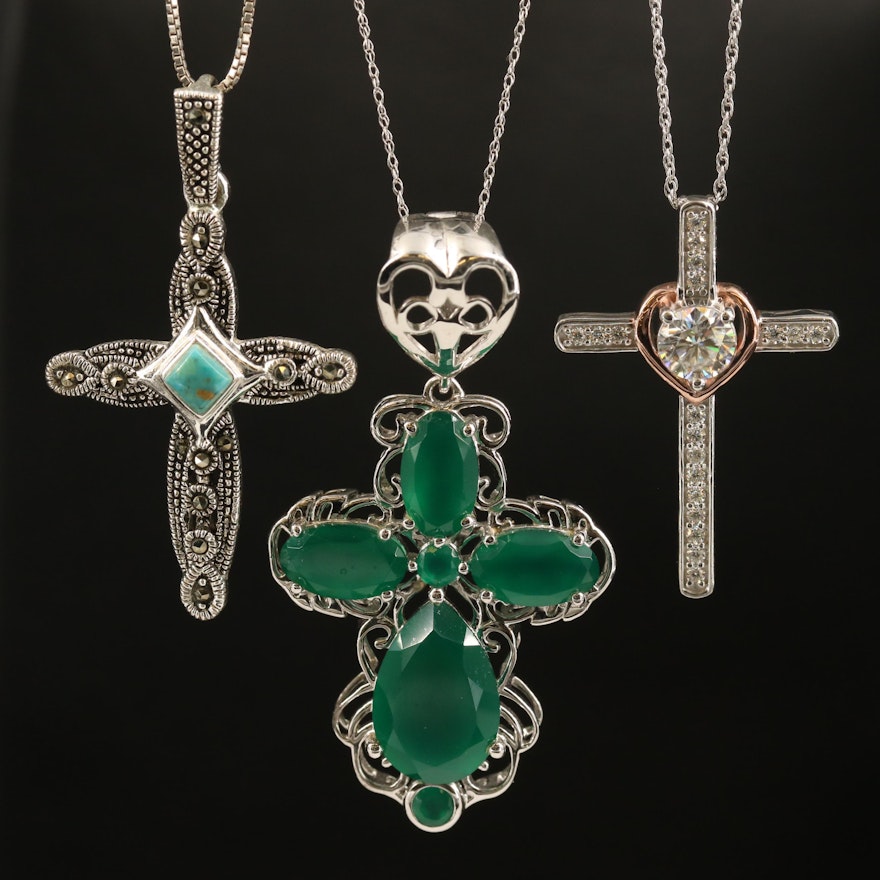 Sterling Gemstone Cross Pendant Necklaces Featuring on 10K Chain