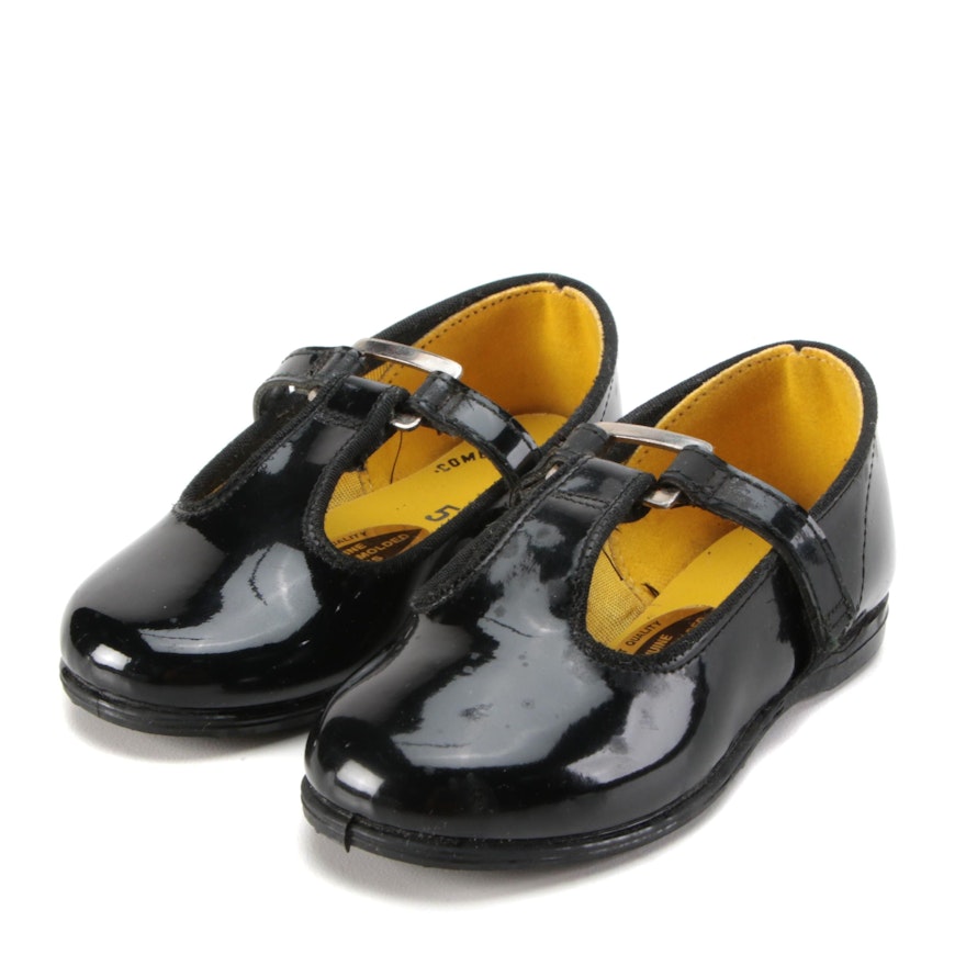 Children's School Chums Black Faux Patent Leather T-Strap Shoes