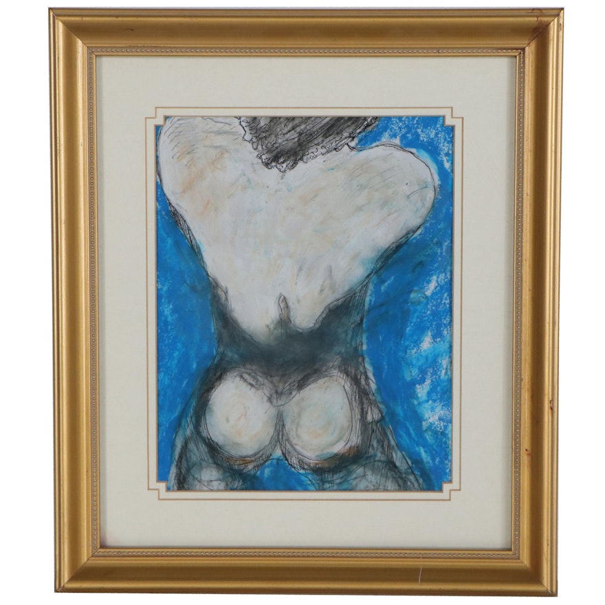 Pastel and Ink Drawing of Male Torso, circa 2000