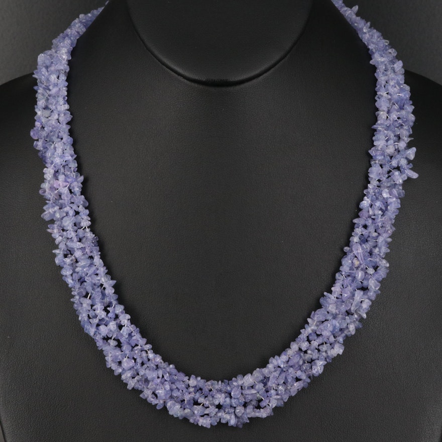 Tumbled Tanzanite Beaded Necklace with Sterling Clasp