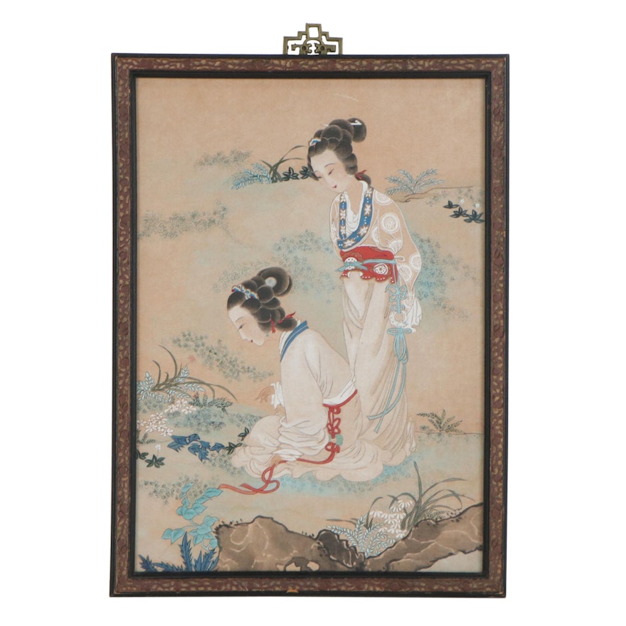 Chinese Gouache Painting of Two Women