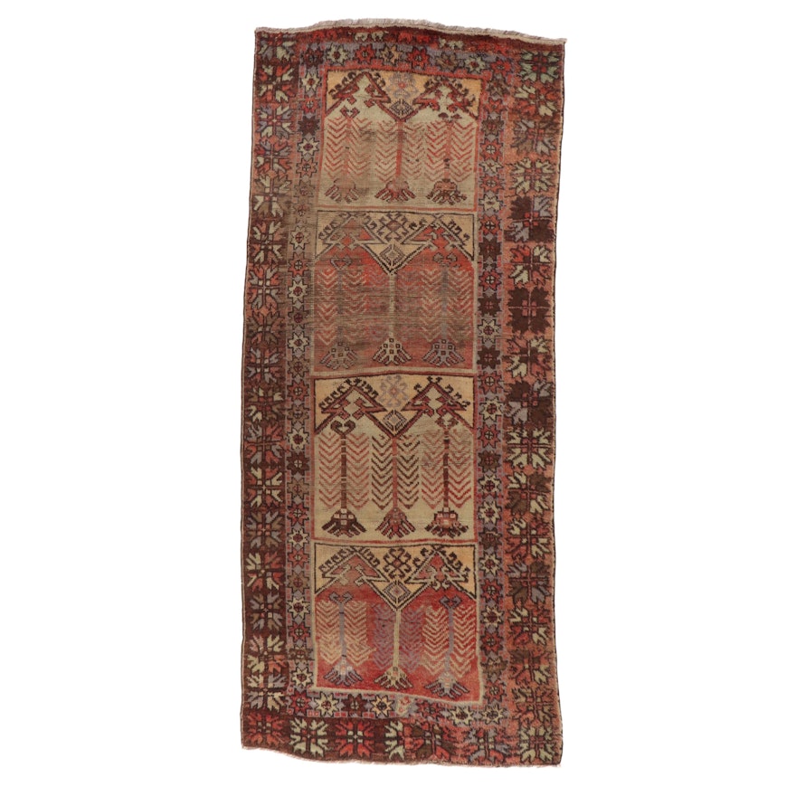 4'10 x 11'4 Hand-Knotted Turkish Village Long Rug, 1930s