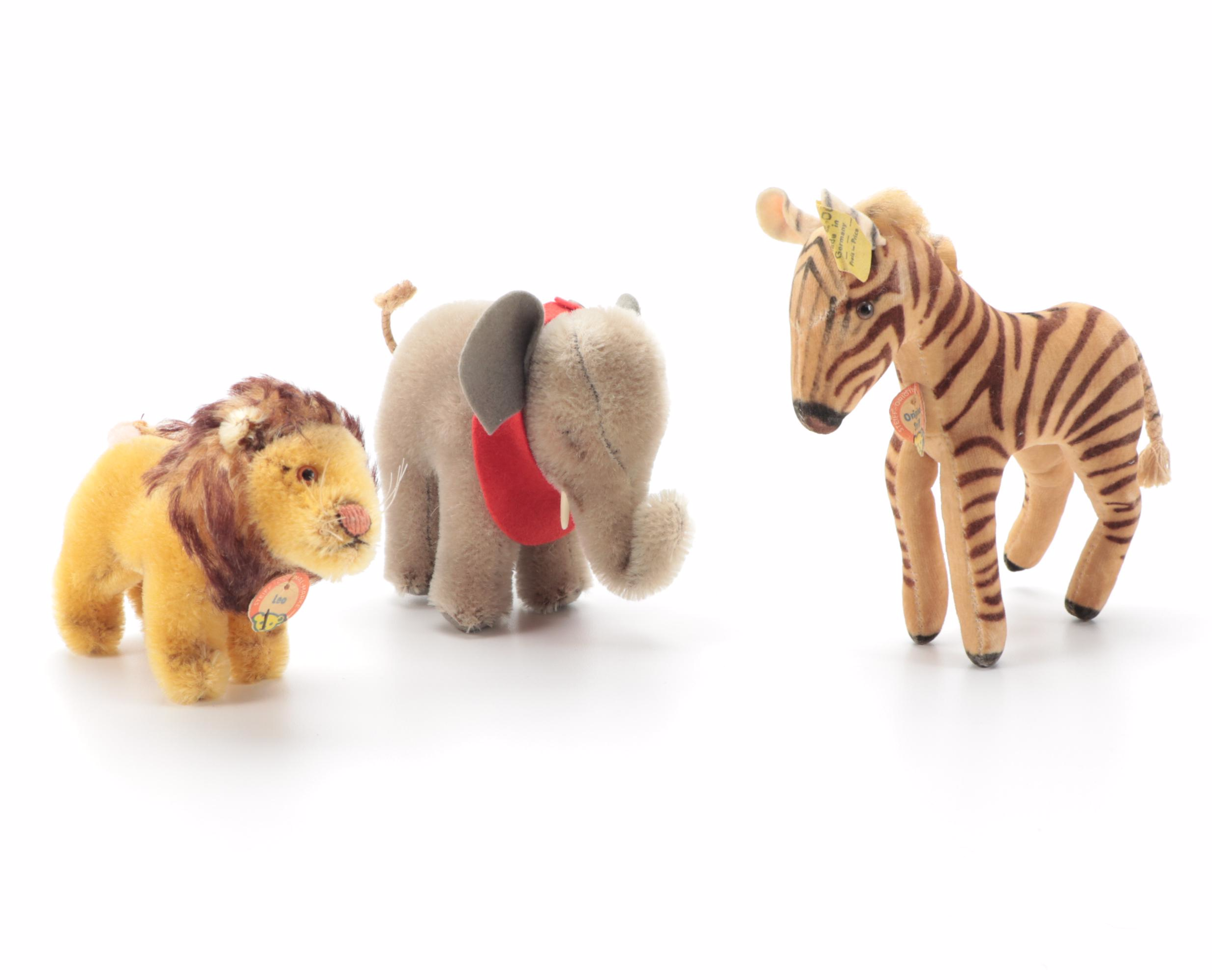 Steiff Stuffed Wild Animals Including Elephant, Lion, Zebra and More
