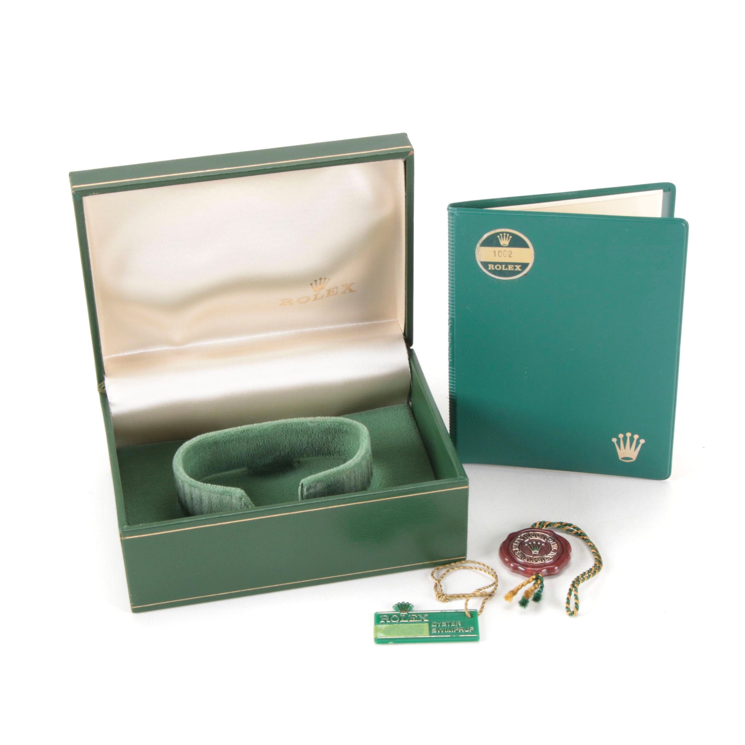 Rolex Oyster Green Leather Watch Case with Rolex Guarantee and Tags