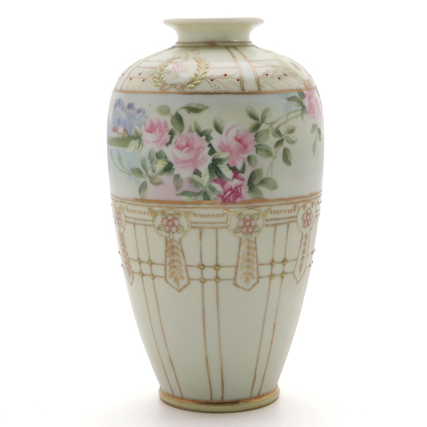 Morimura Bros. Nippon Hand-Painted Porcelain Vase, Early 20th C.