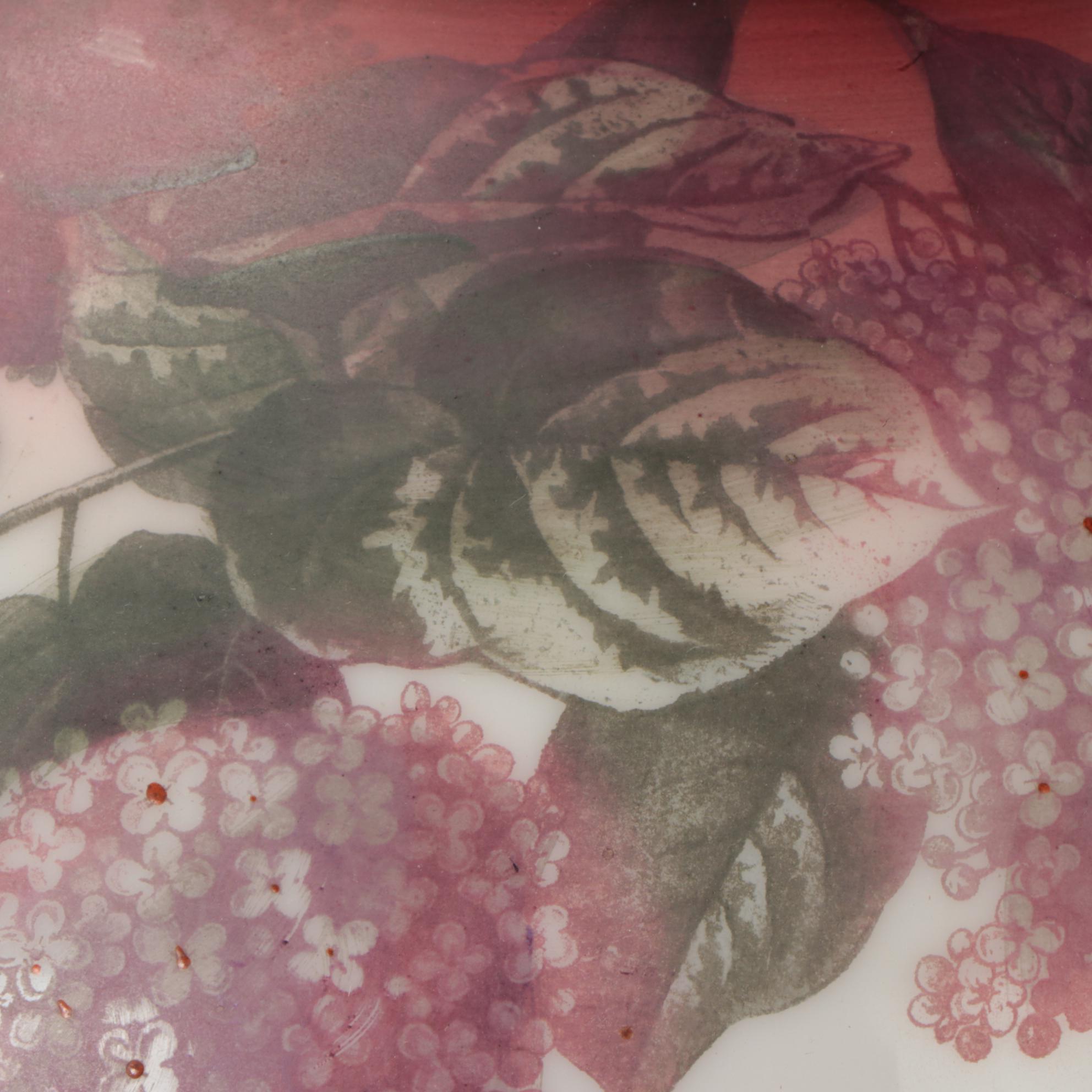 Art Nouveau Brass and Hand-Painted Glass Oil Lamp Ceiling Pendant