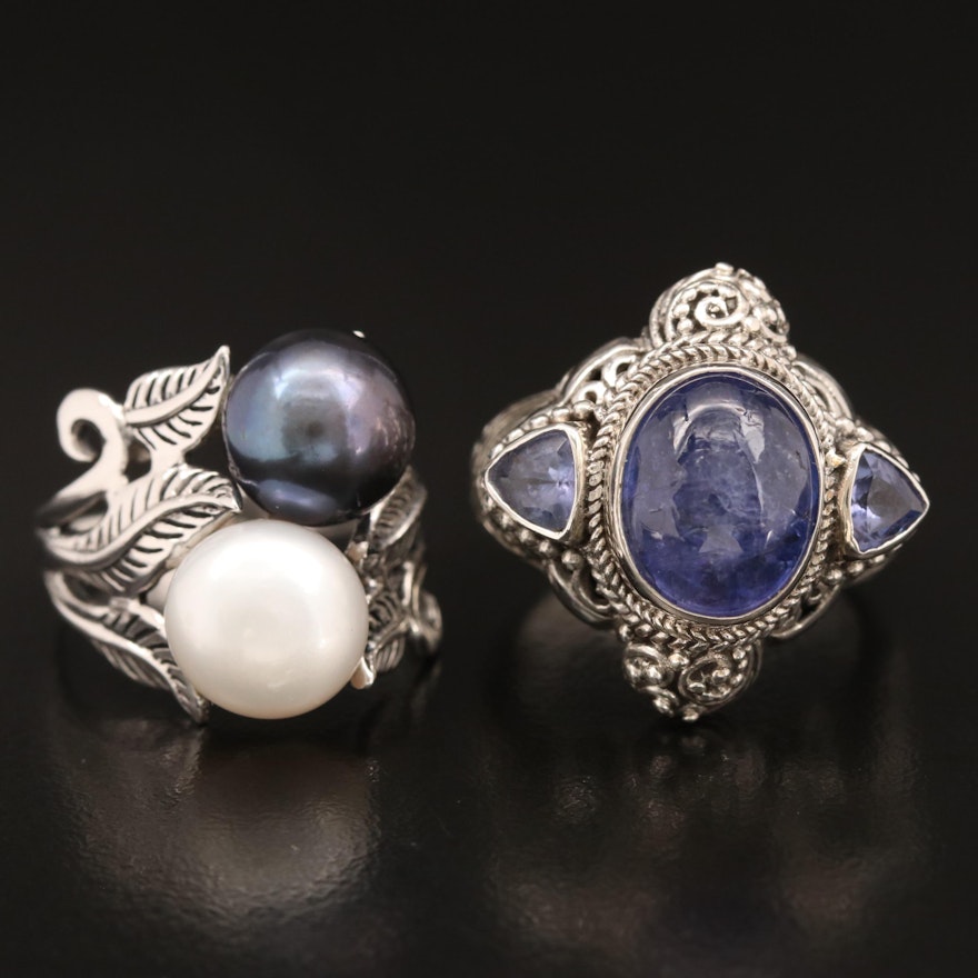 Sterling Pearl Foliate Ring and Sarda Sterling Tanzanite Ring