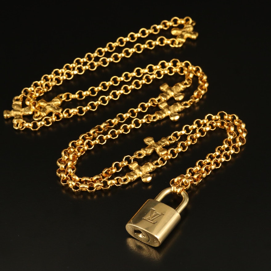 Louis Vuitton Lock on Rolo Station Necklace