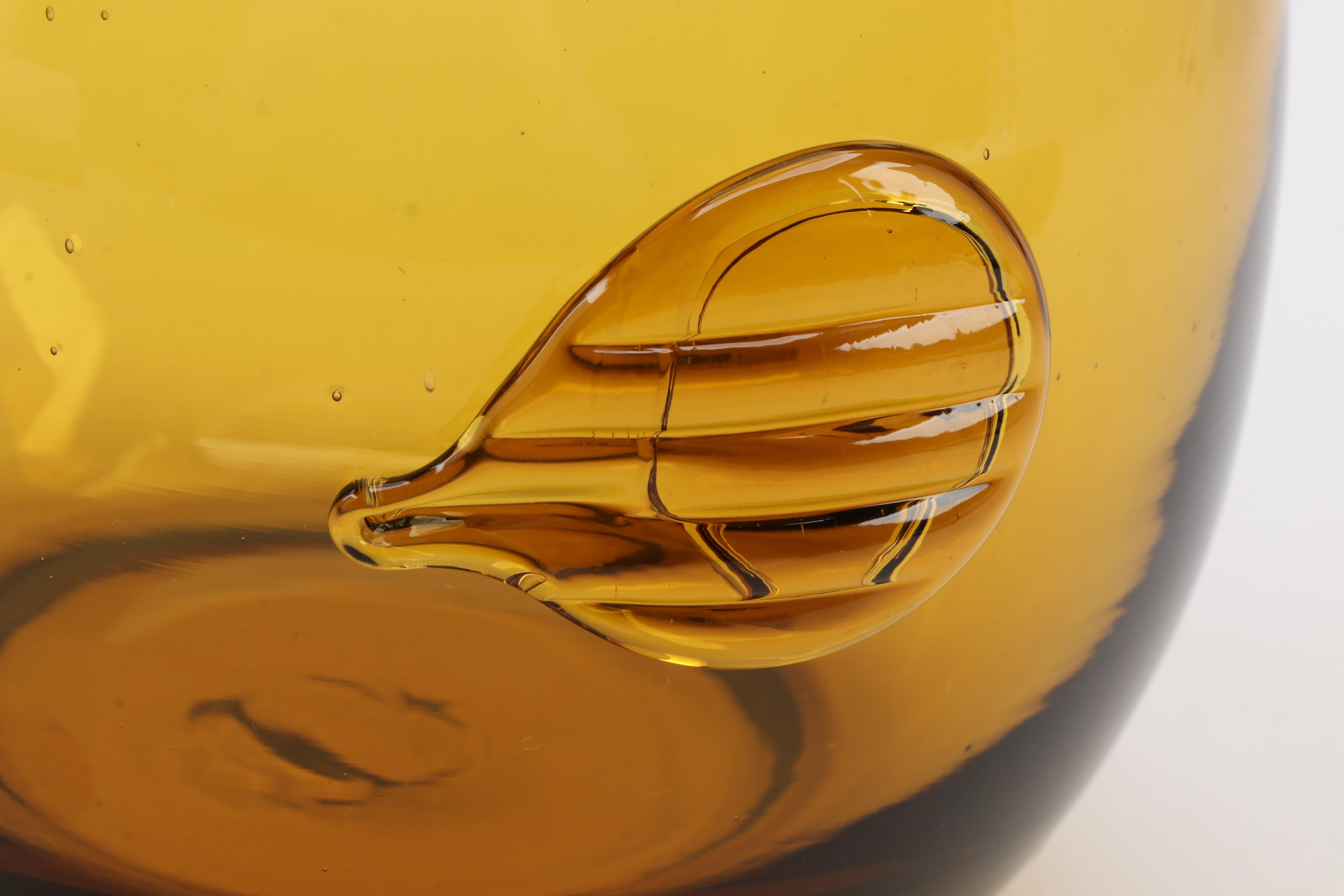 Blenko Style Amber Art Glass Owl Vase