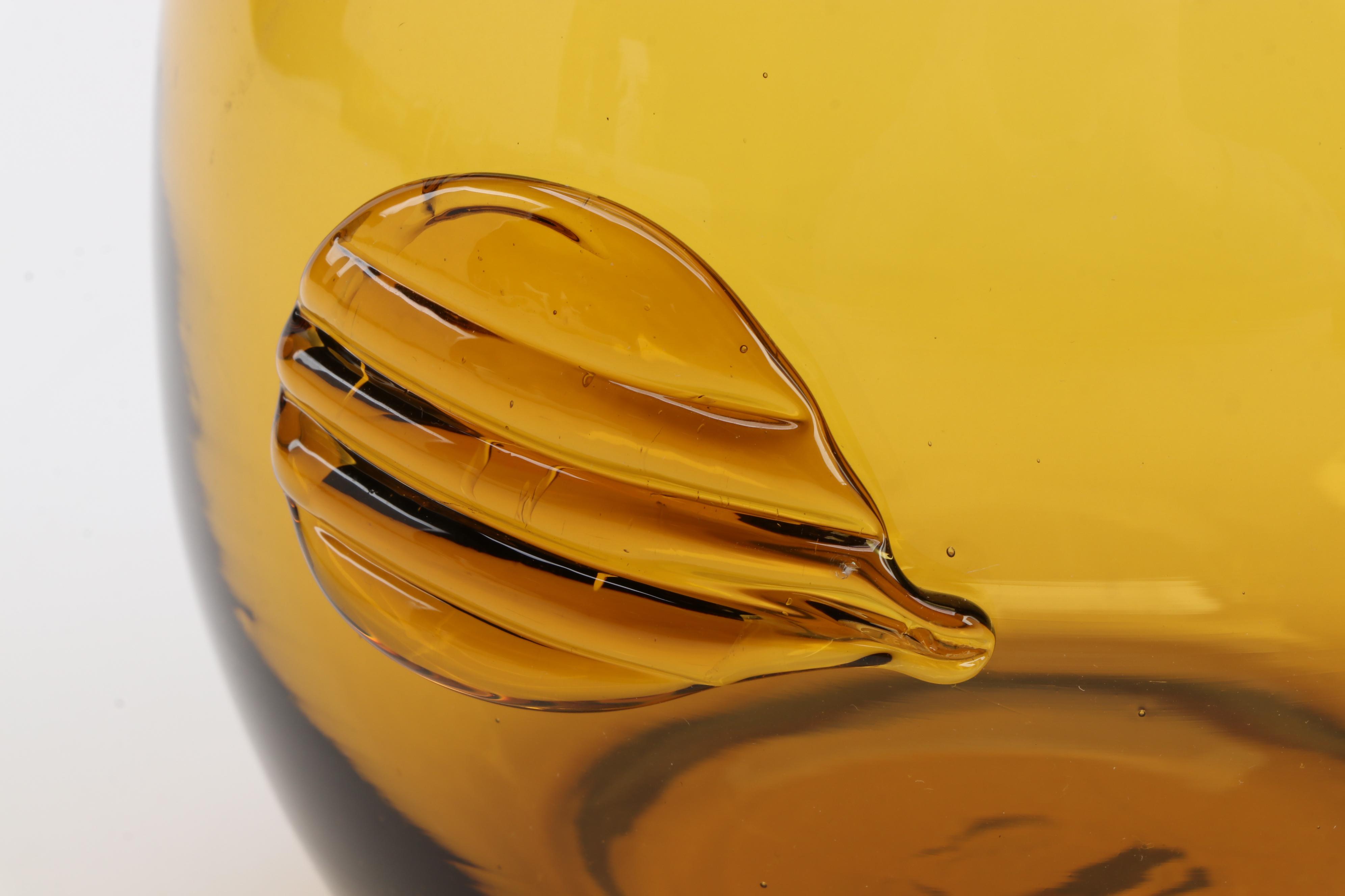 Blenko Style Amber Art Glass Owl Vase