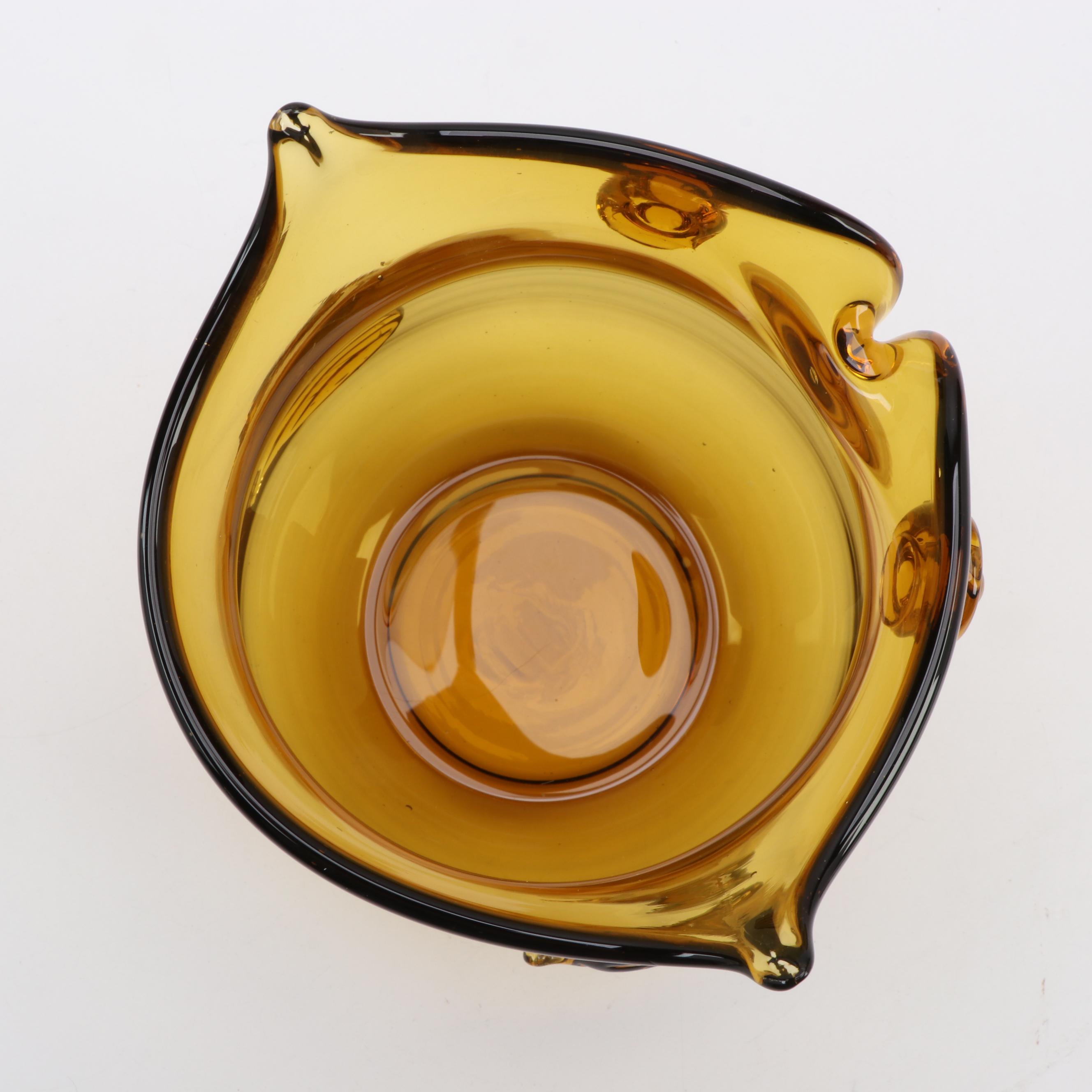 Blenko Style Amber Art Glass Owl Vase