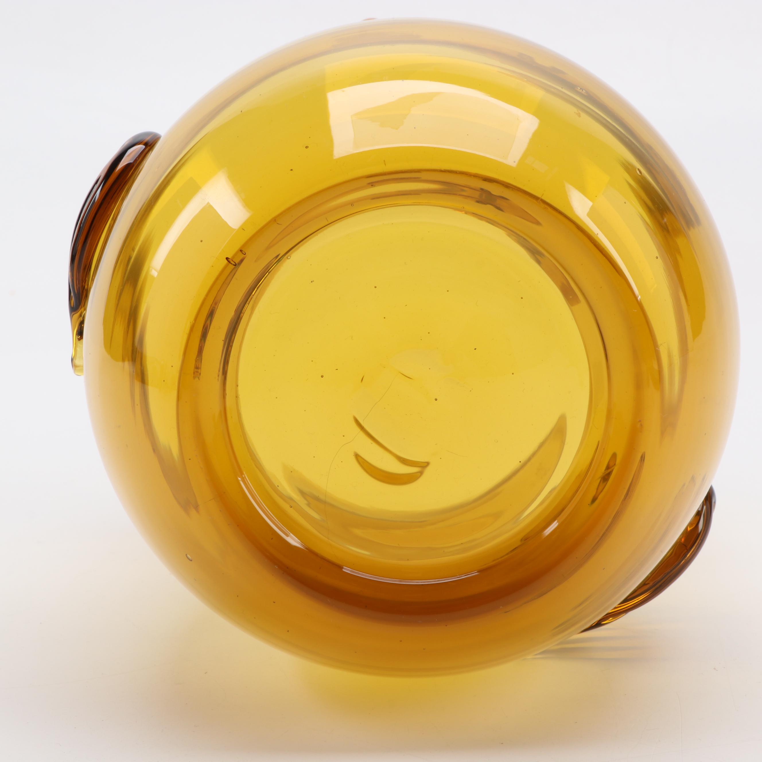 Blenko Style Amber Art Glass Owl Vase