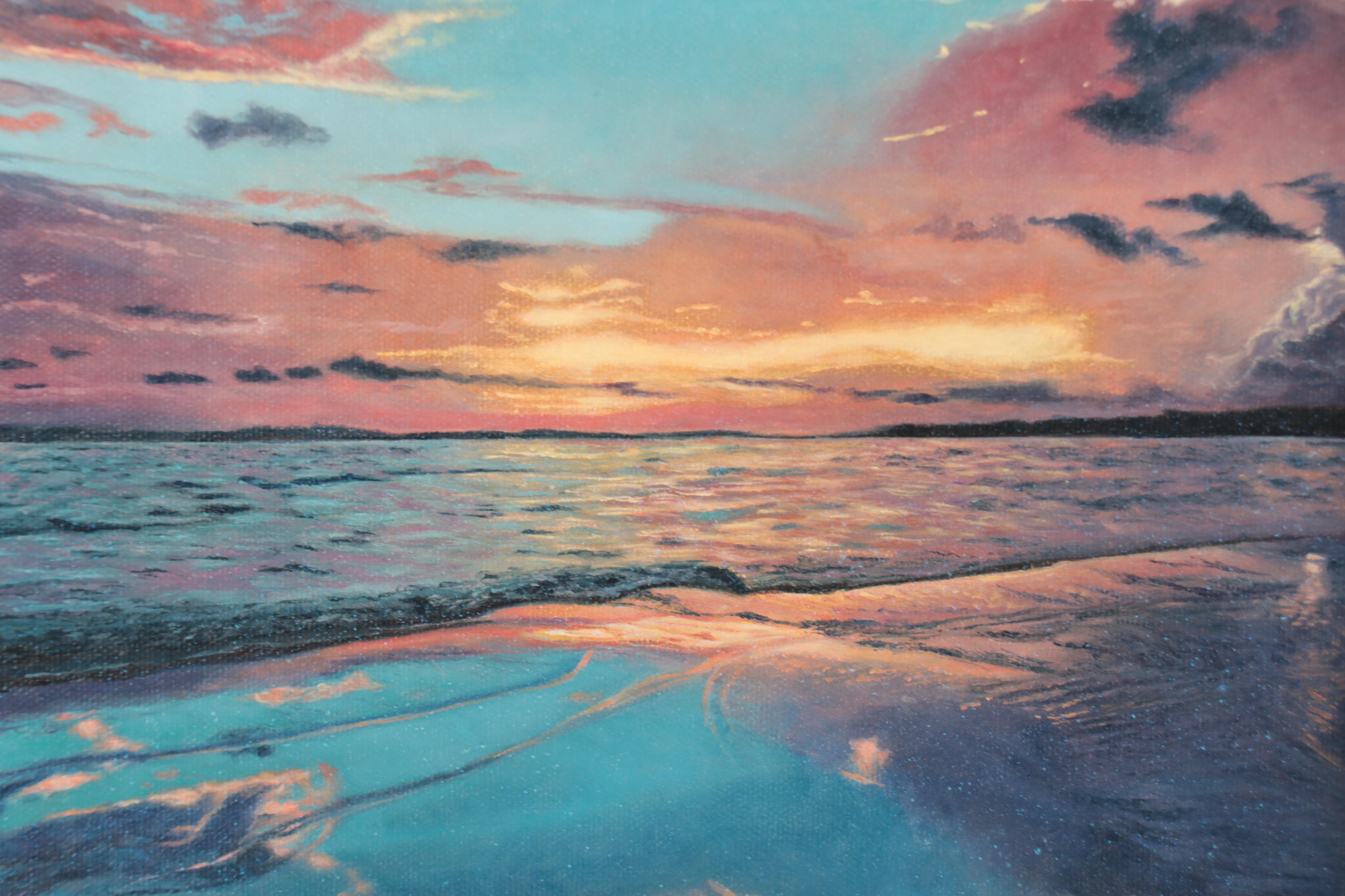 Y. Zeng Landscape Oil Painting of Ocean Sunset