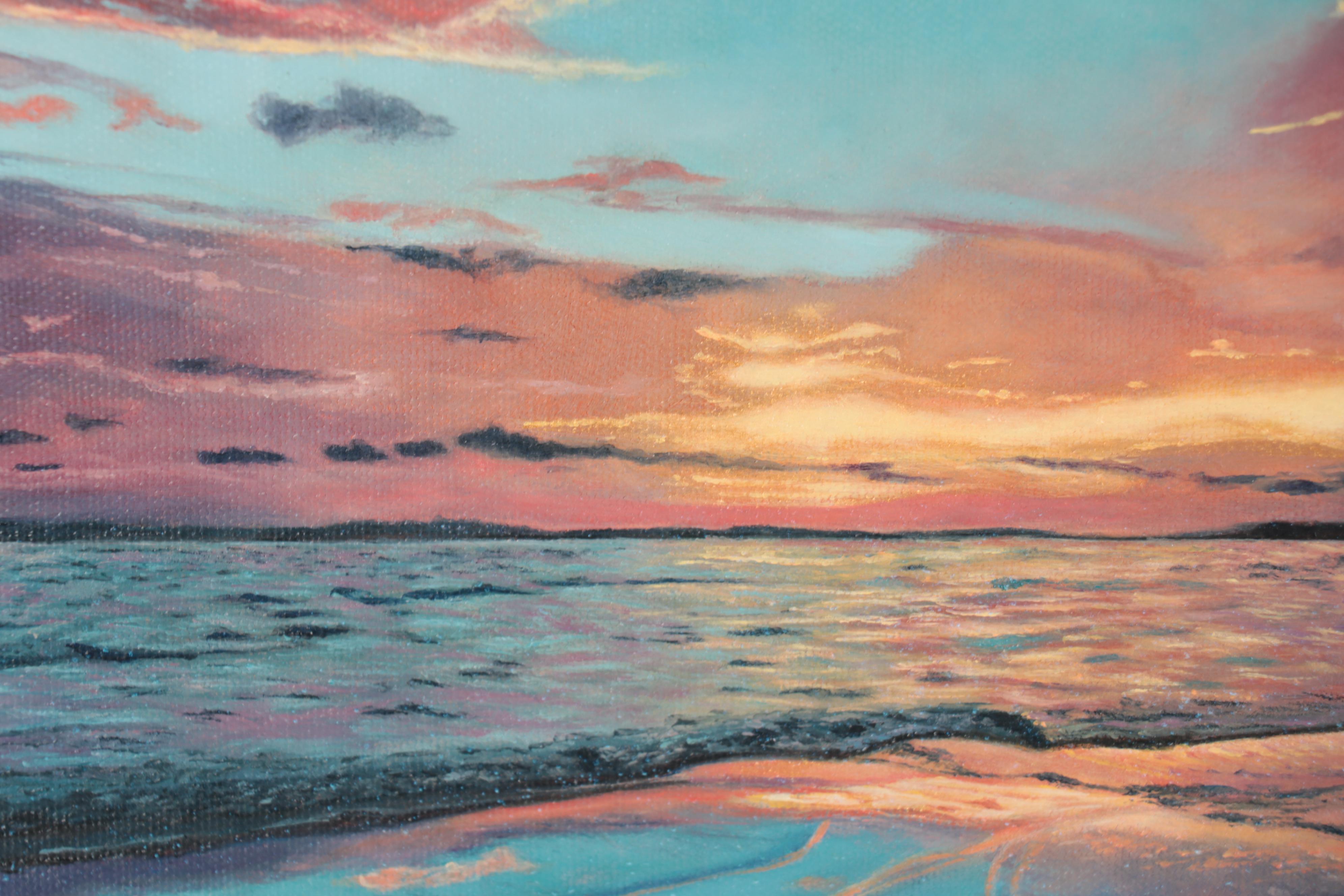 Y. Zeng Landscape Oil Painting of Ocean Sunset