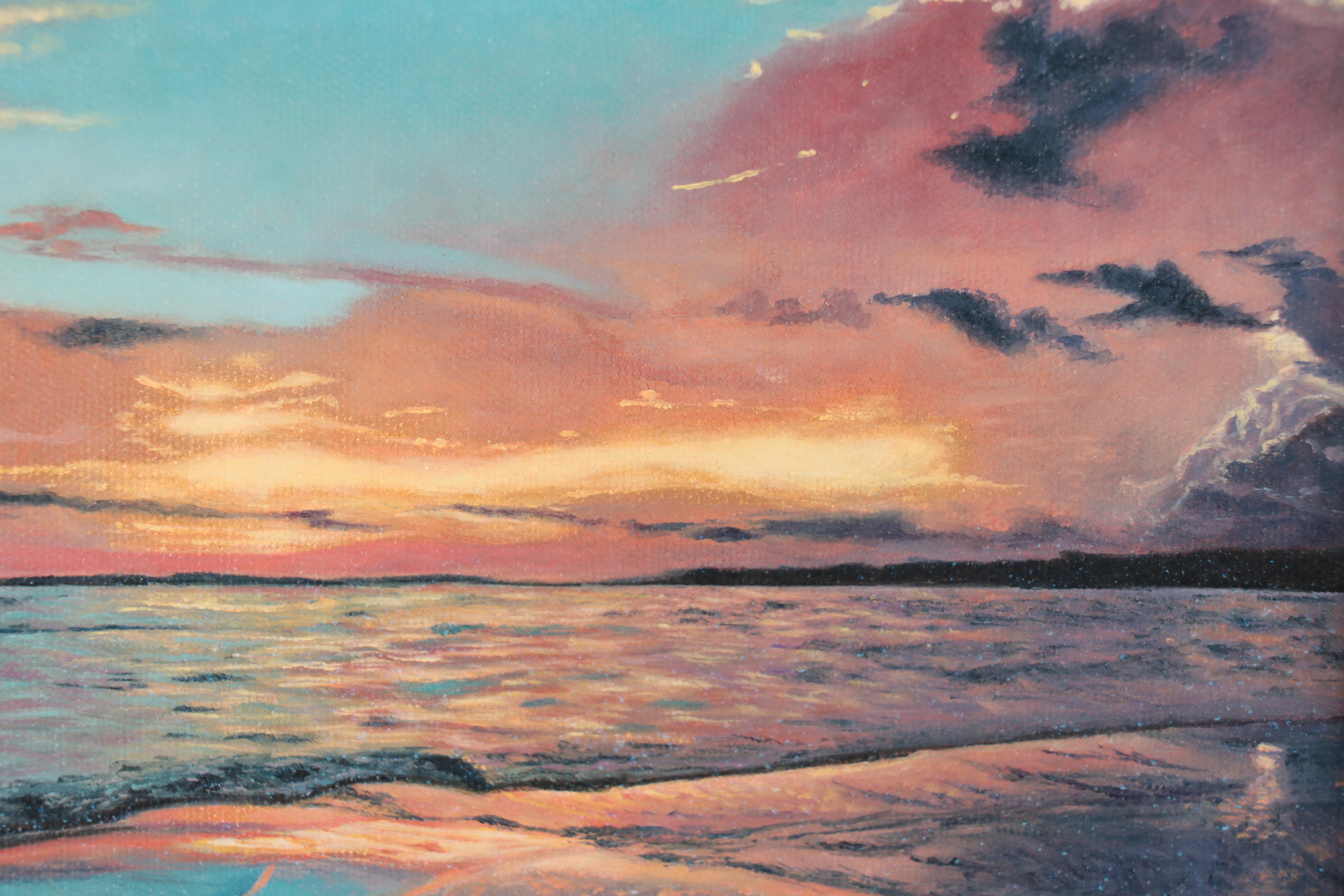 Y. Zeng Landscape Oil Painting of Ocean Sunset