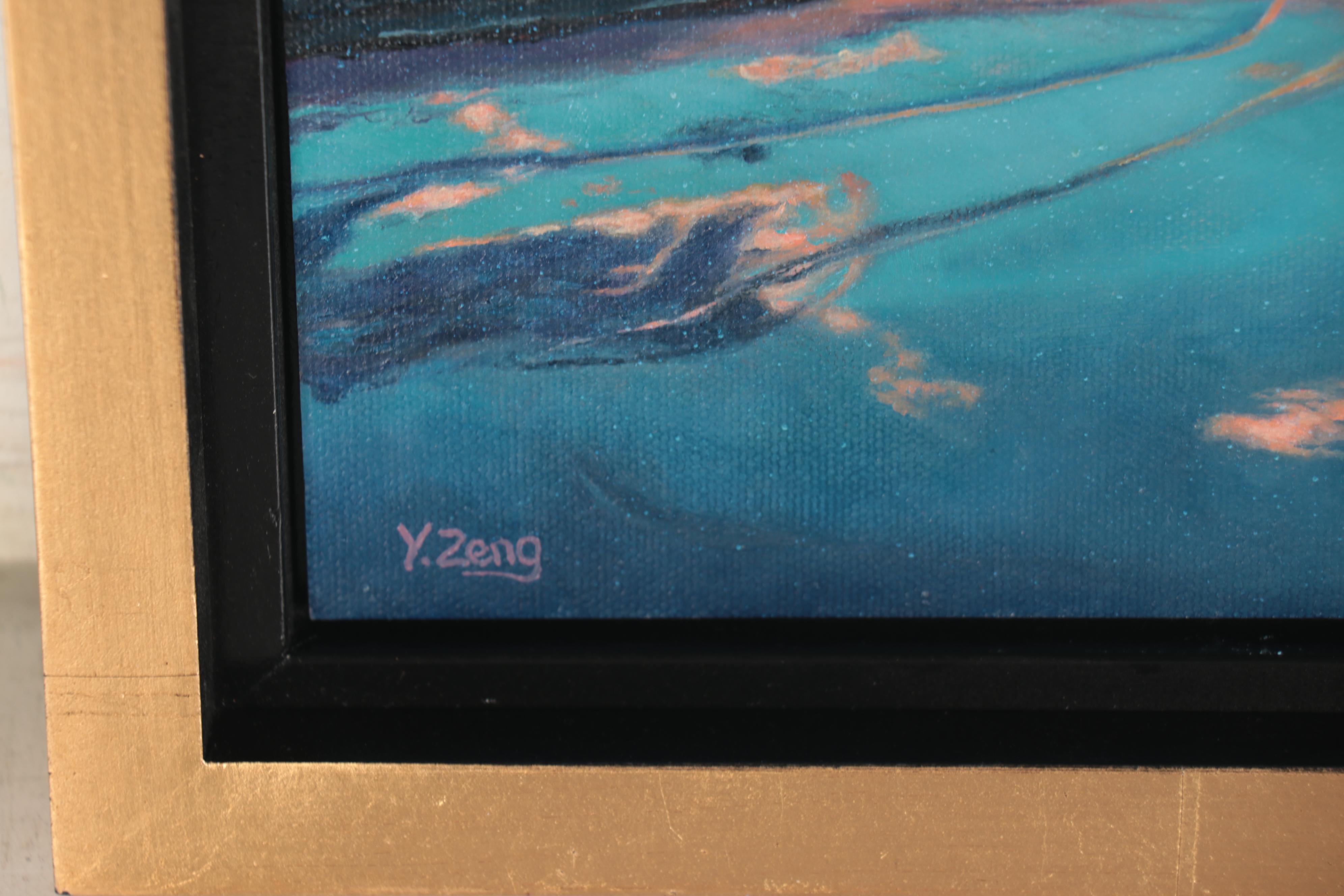 Y. Zeng Landscape Oil Painting of Ocean Sunset