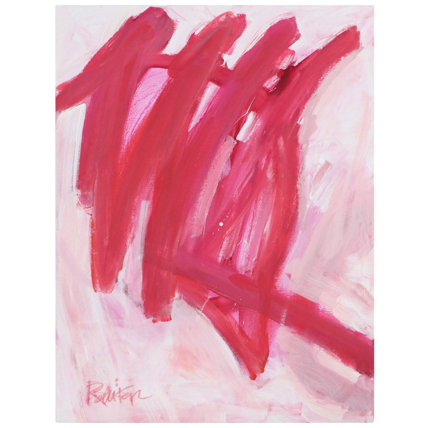 Robbie Kemper Abstract Acrylic Painting "Pink Waves," 21st Century