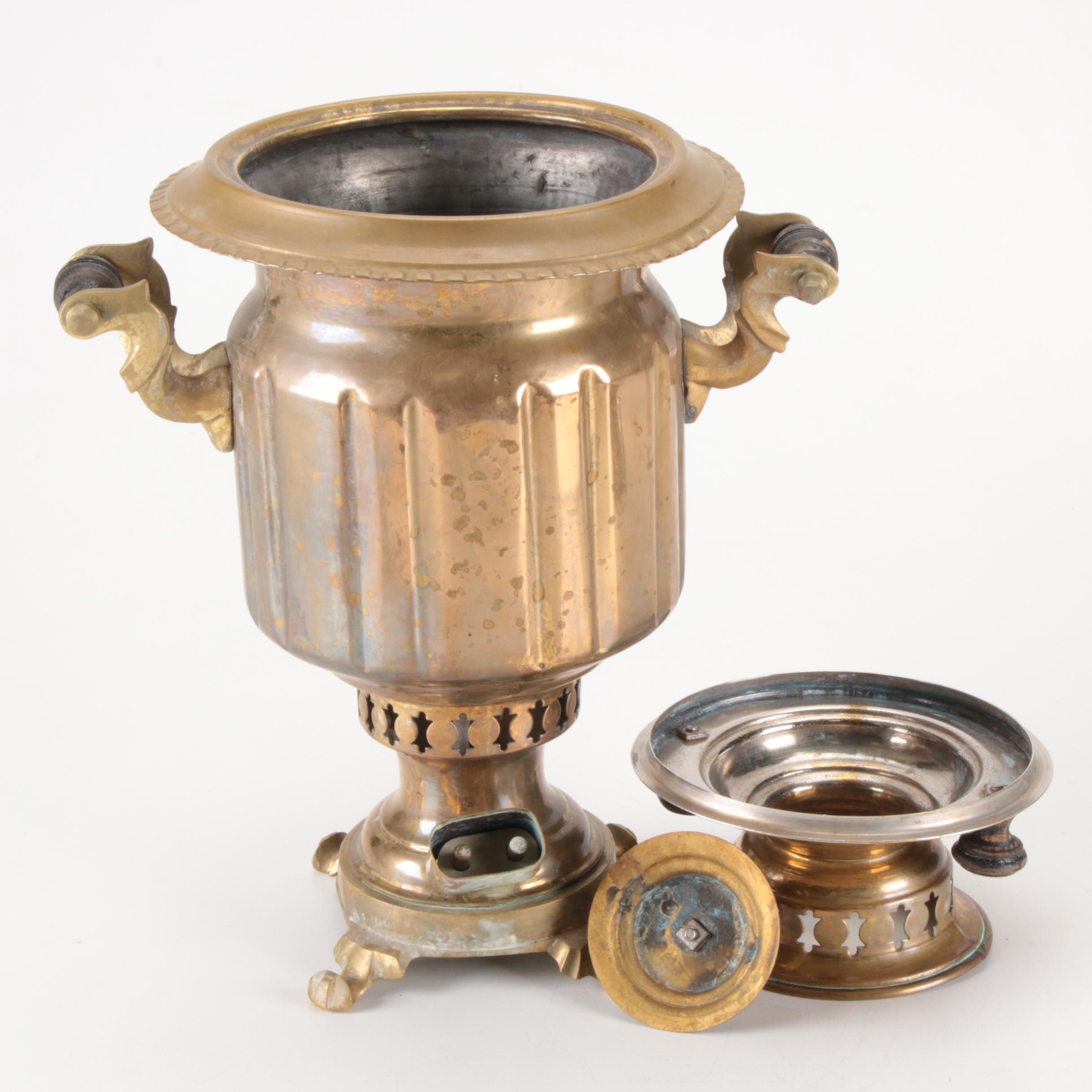 Garanti Semaverleri Turkish Brass Samovar with Drip Tray, Bowl, and Teapot