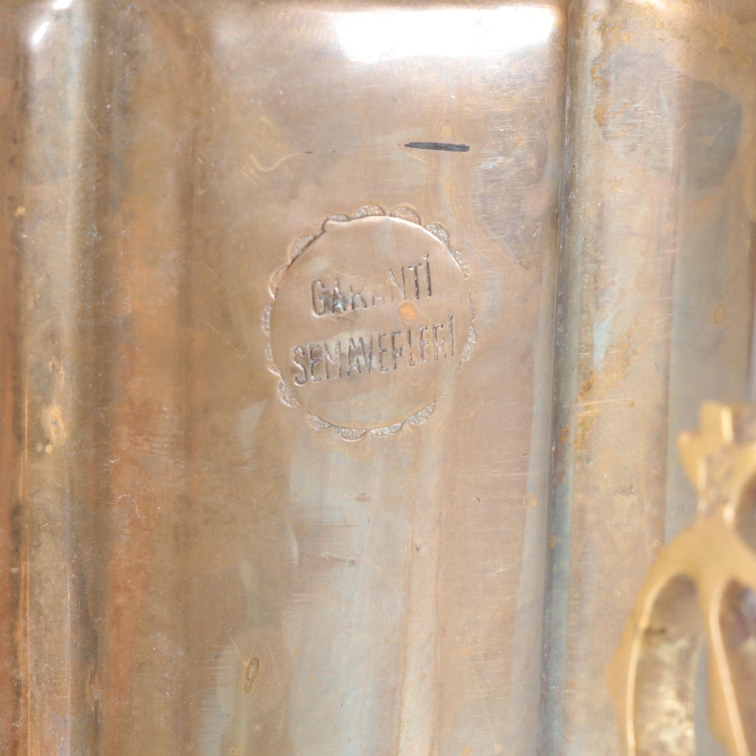 Garanti Semaverleri Turkish Brass Samovar with Drip Tray, Bowl, and Teapot