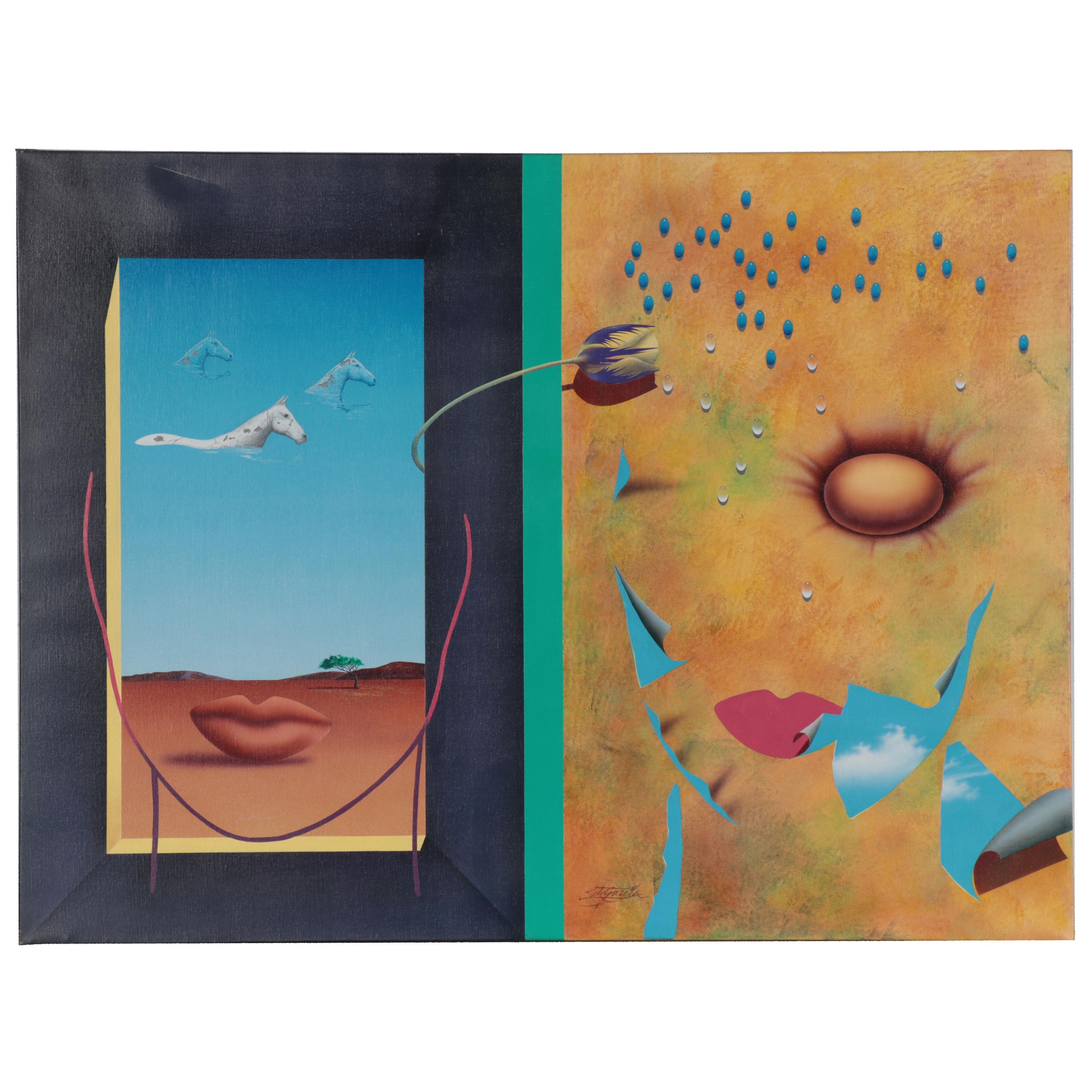 Rick Garcia Large-Scale Surrealist Acrylic Painting "Point of View," 1992