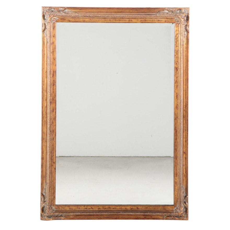 Contemporary Distressed Finish Beveled Edge Wall Mirror
