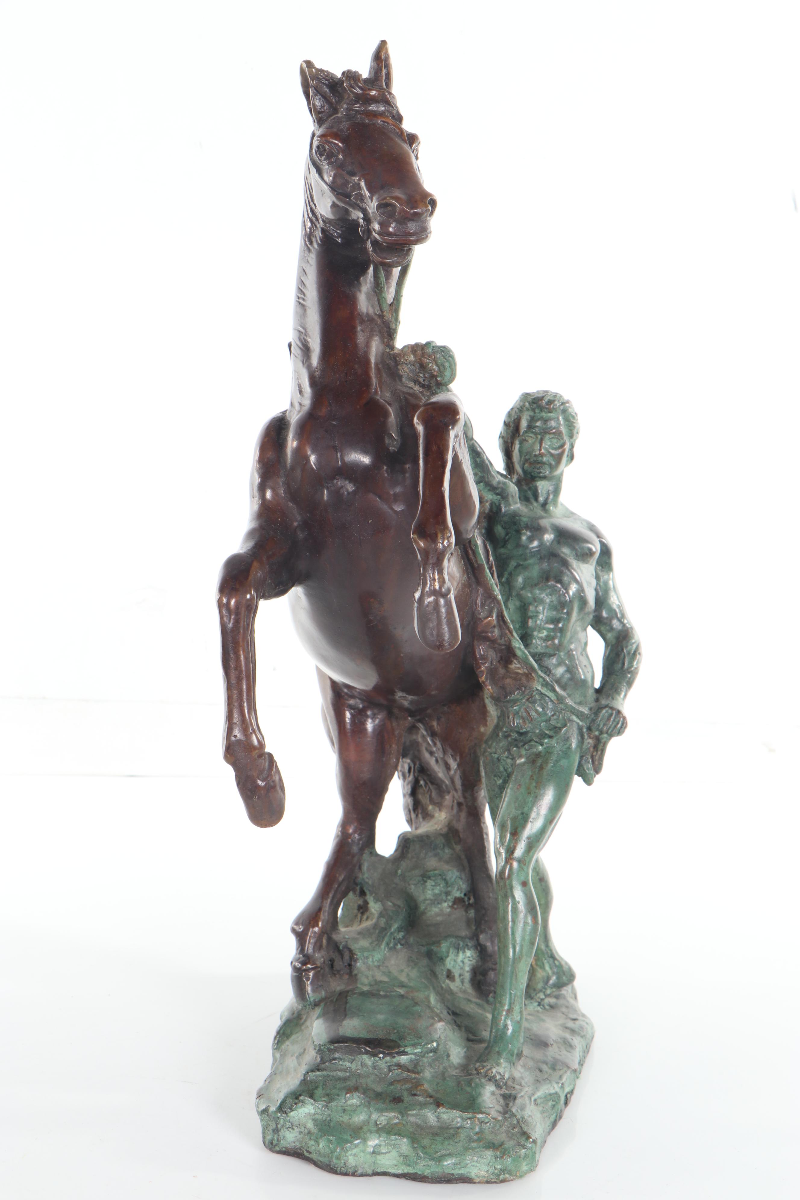 Maitland-Smith Bronze Sculpture of Classical Style Figure and Horse