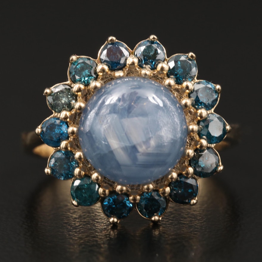 14K Star Sapphire and Diamond Ring