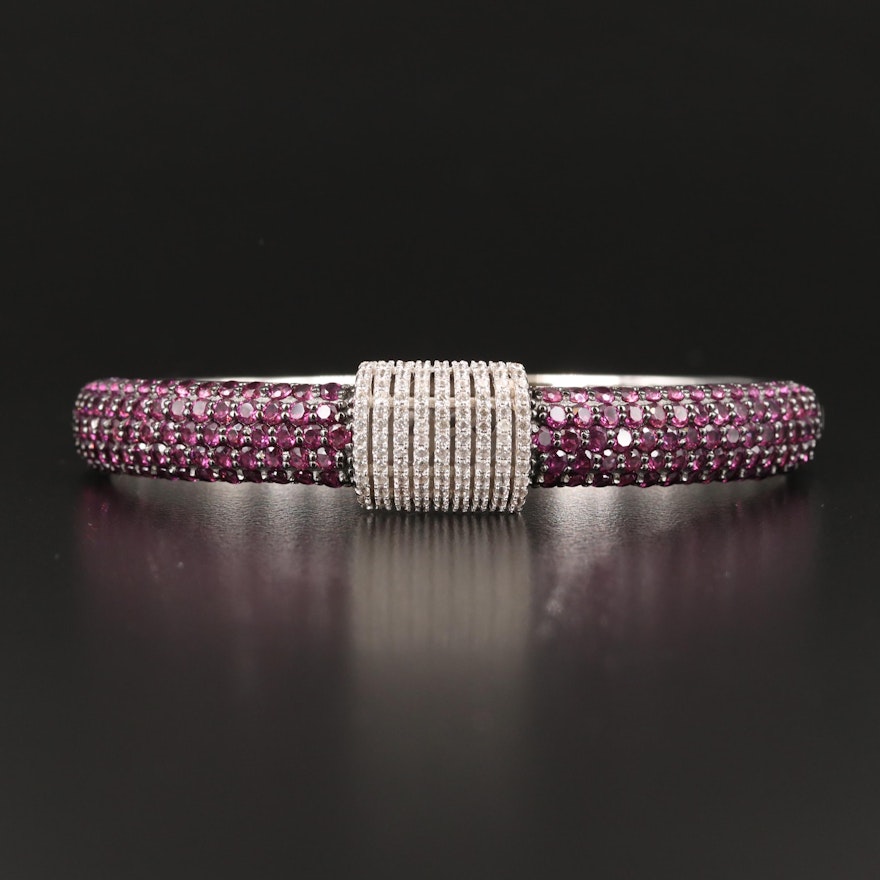 Sterling Pavé Garnet and Zircon Hinged Bracelet