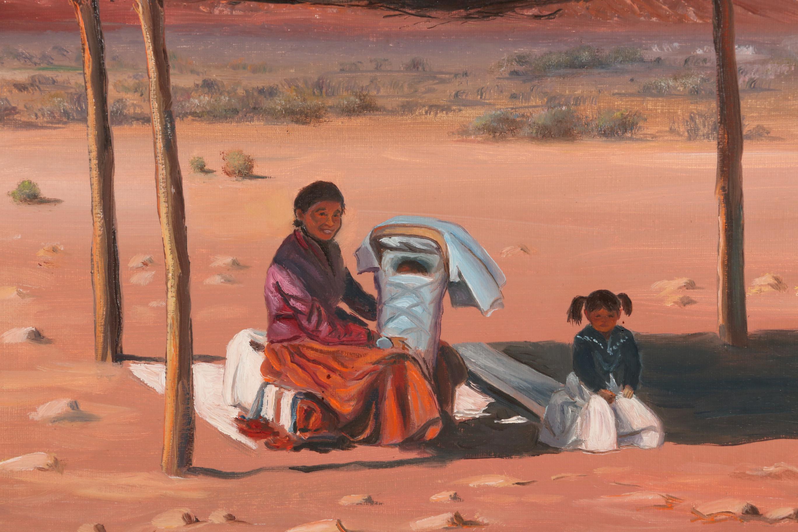 Lloyd R. Thorsten Oil Painting of Native American Mother and Children