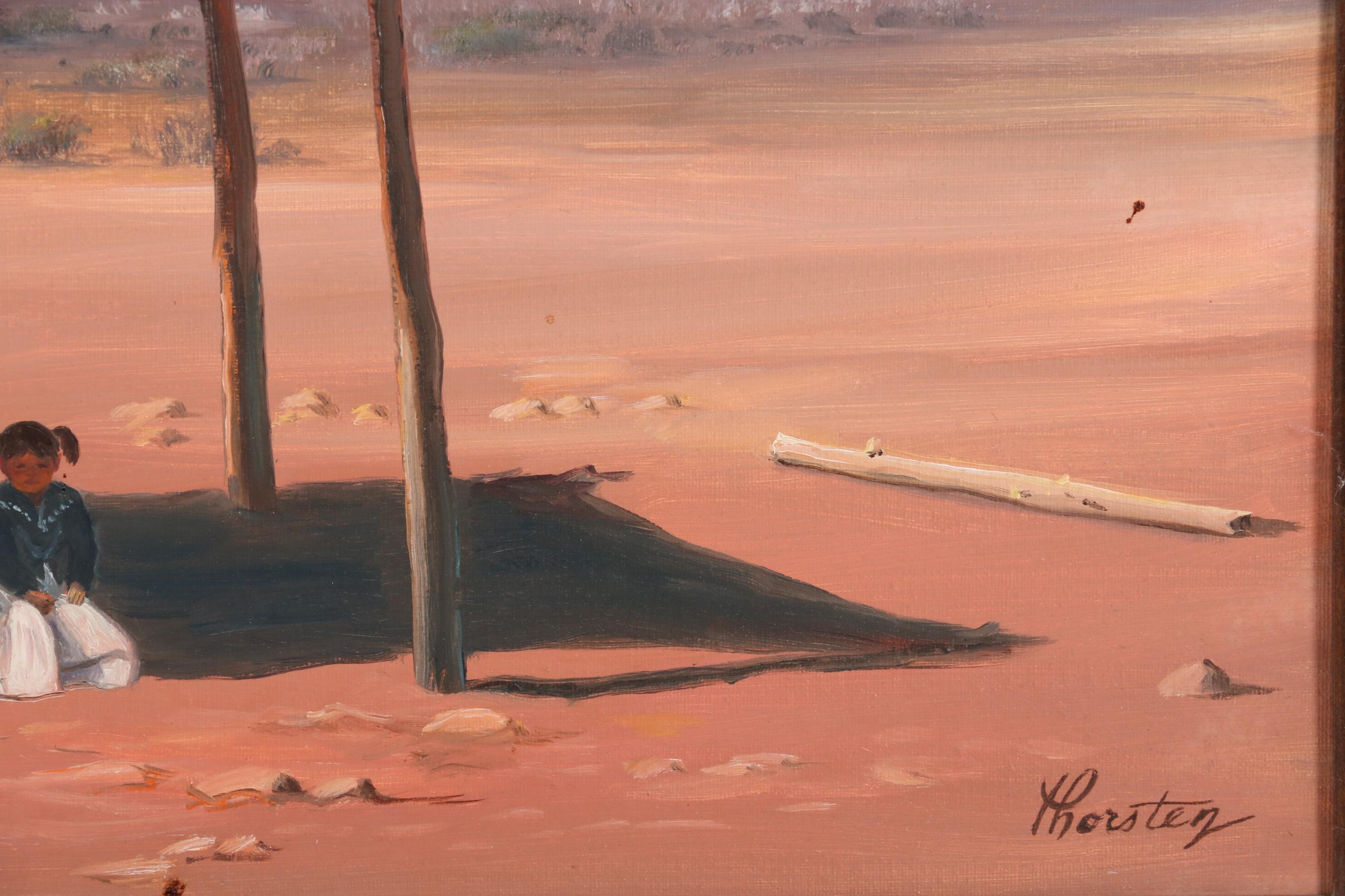 Lloyd R. Thorsten Oil Painting of Native American Mother and Children