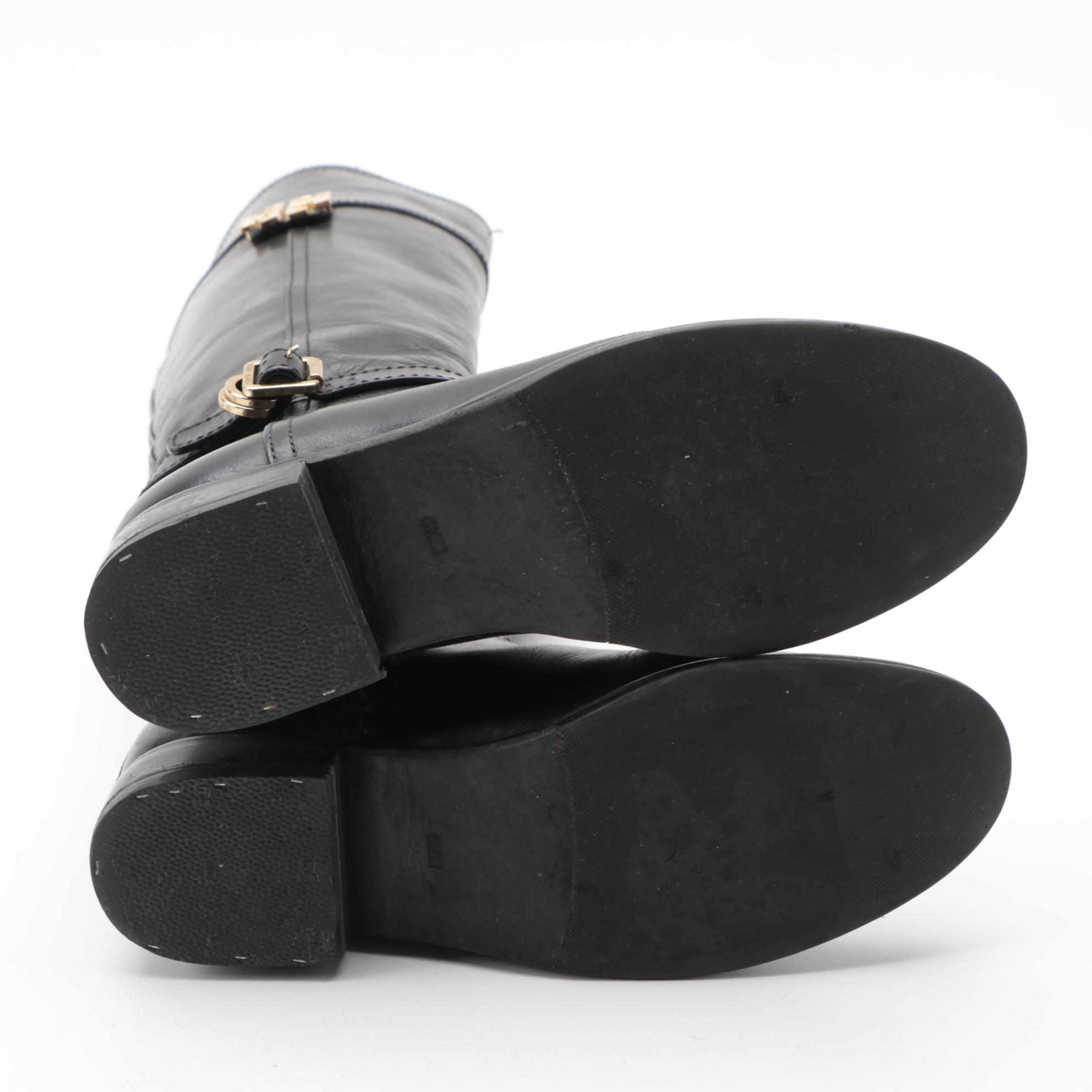 Tory Burch Eloise Black Leather Riding Boots