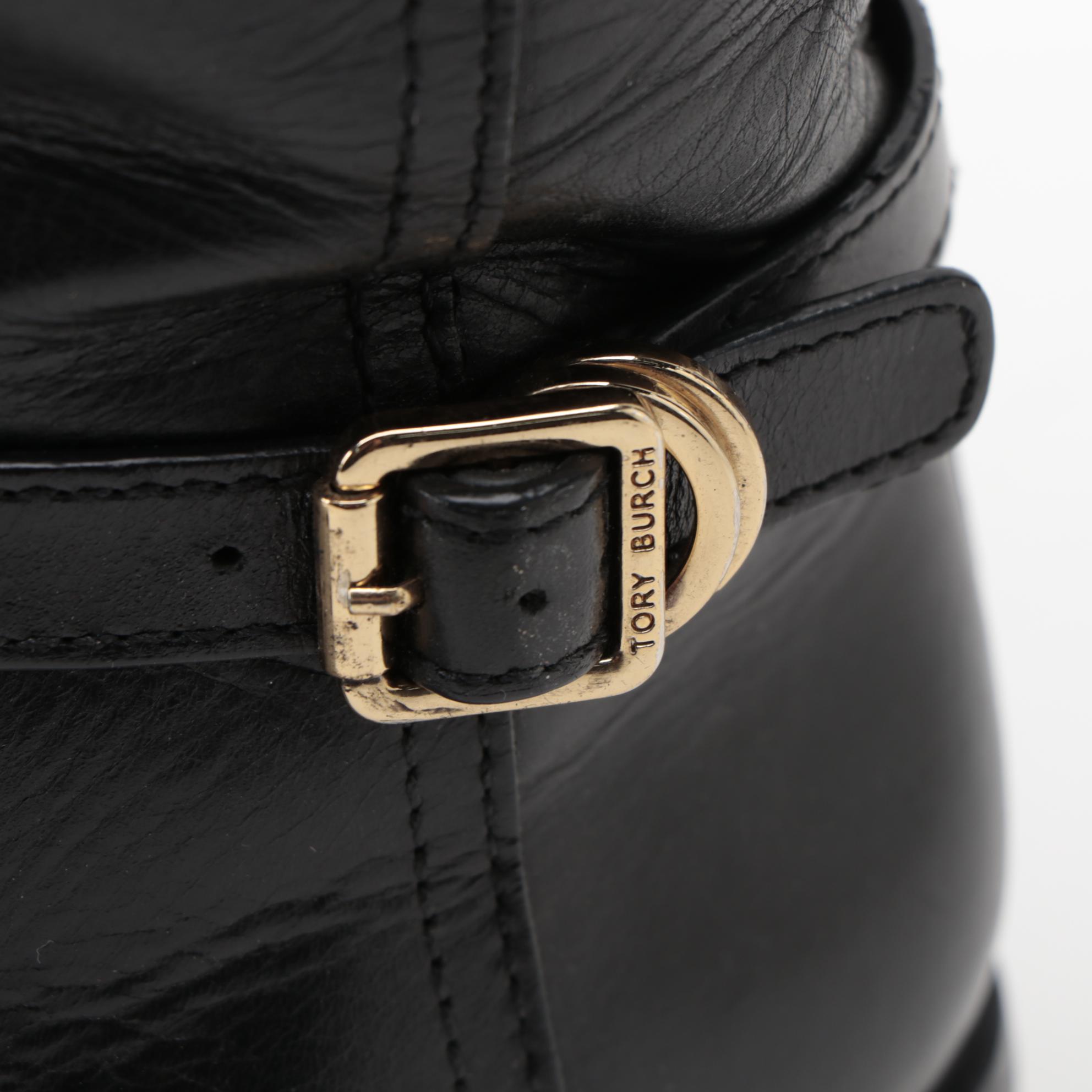 Tory Burch Eloise Black Leather Riding Boots