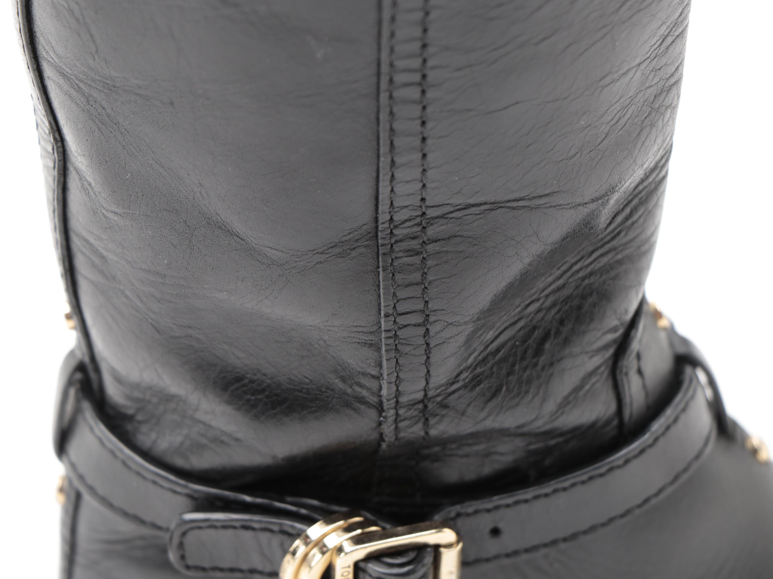 Tory Burch Eloise Black Leather Riding Boots