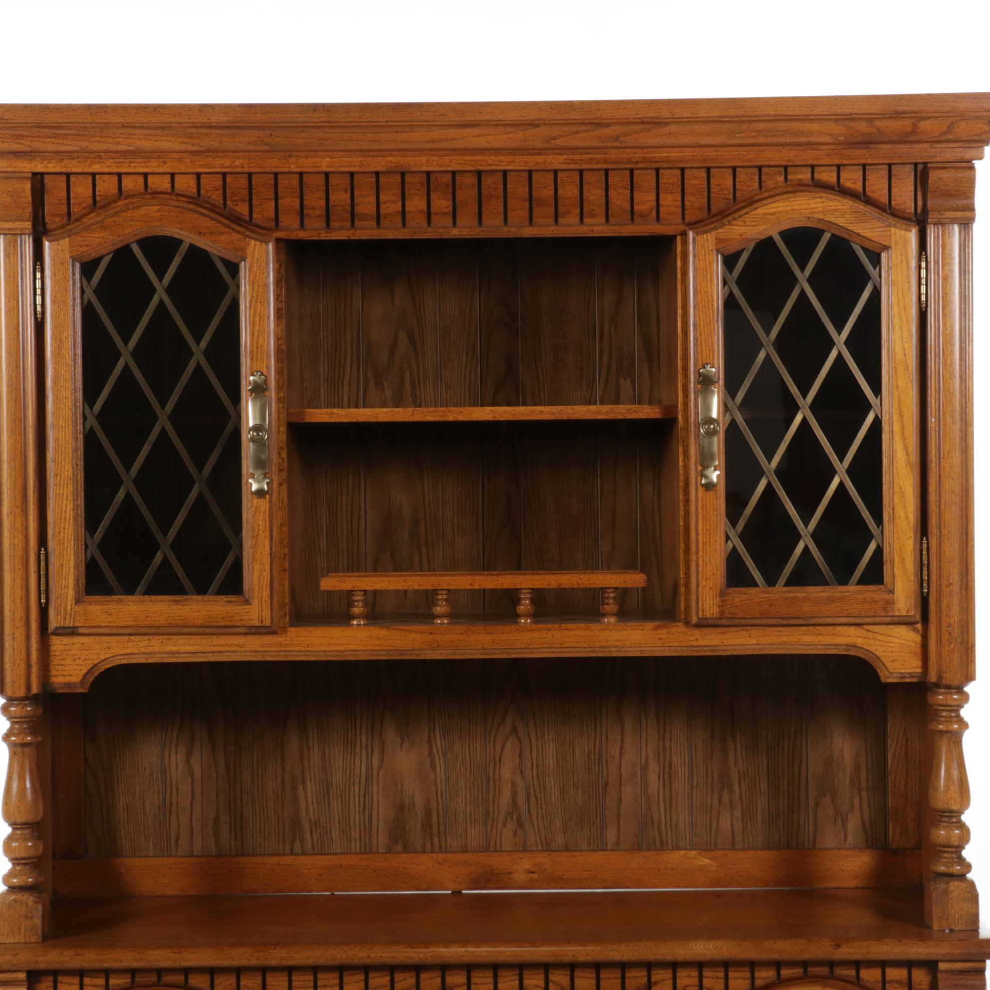 Broyhill Oak Two-Piece Illuminated Kitchen Hutch, 1980s