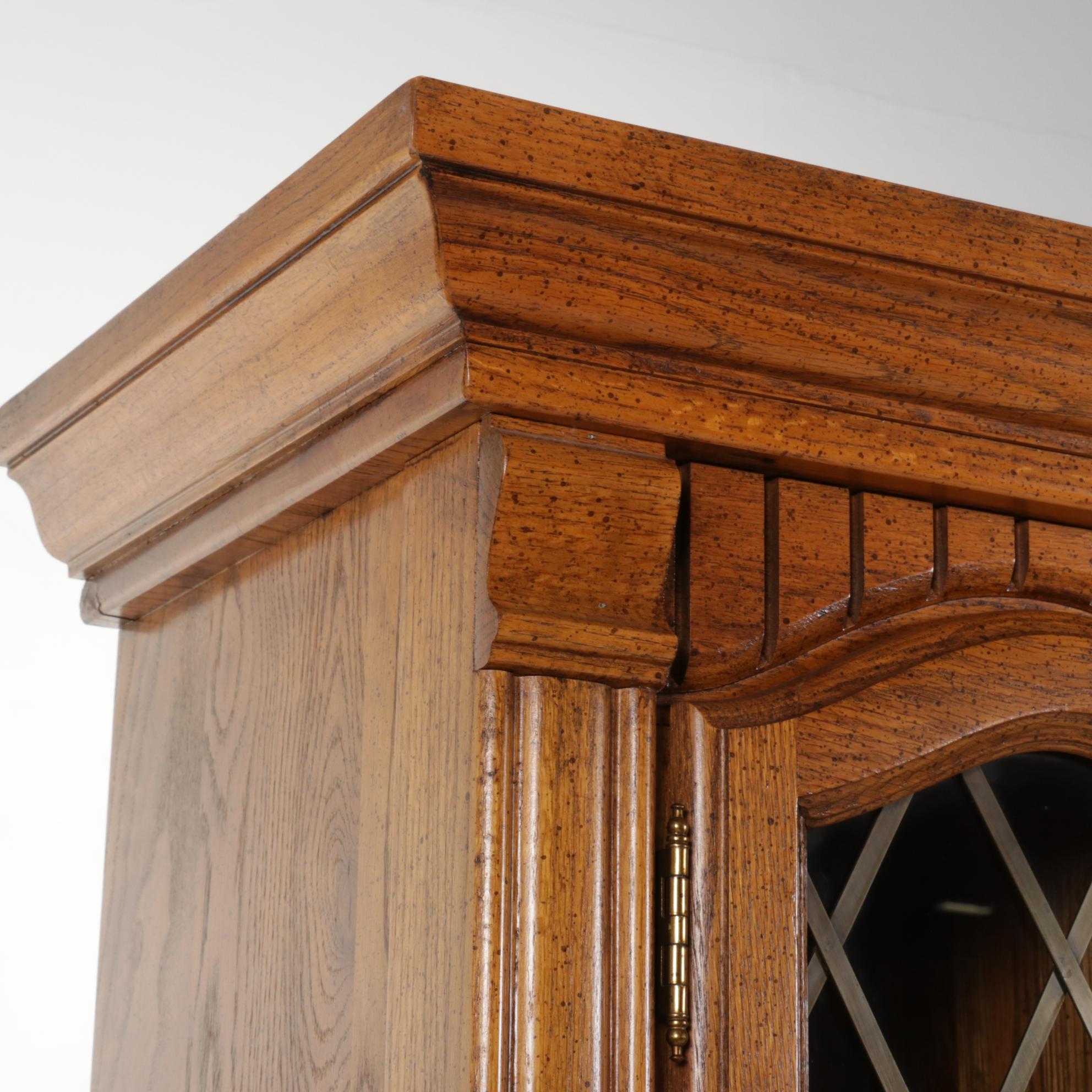 Broyhill Oak Two-Piece Illuminated Kitchen Hutch, 1980s