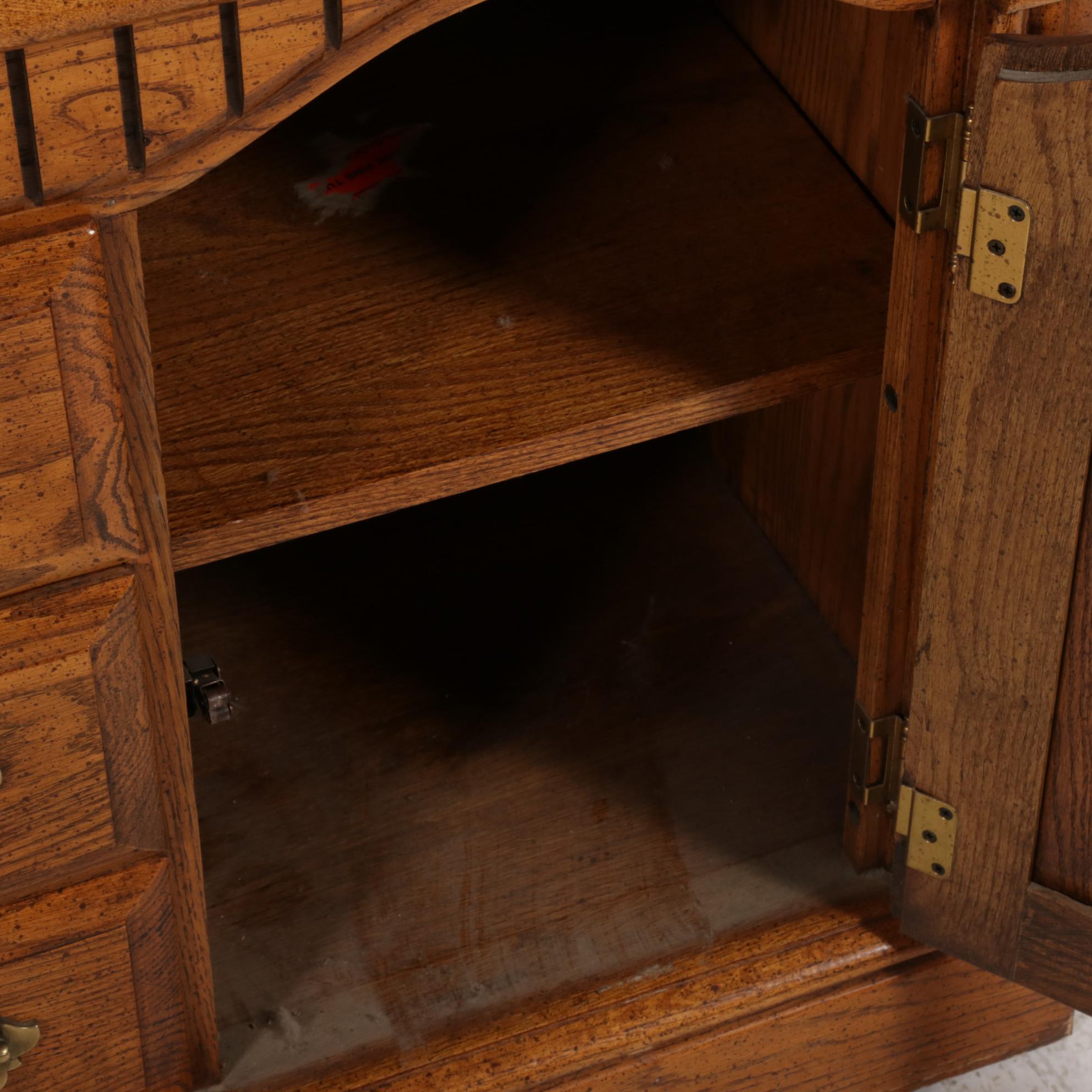 Broyhill Oak Two-Piece Illuminated Kitchen Hutch, 1980s