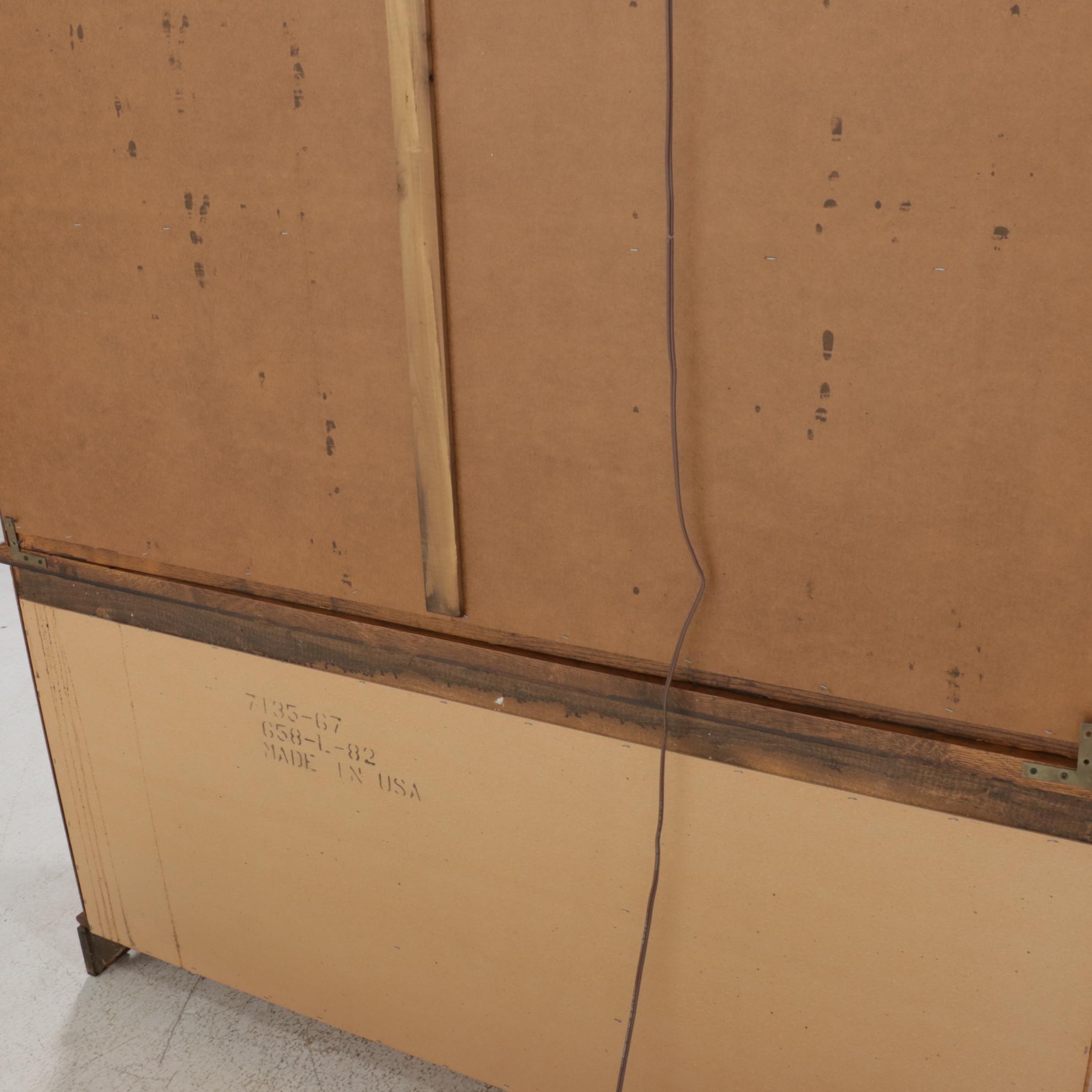 Broyhill Oak Two-Piece Illuminated Kitchen Hutch, 1980s