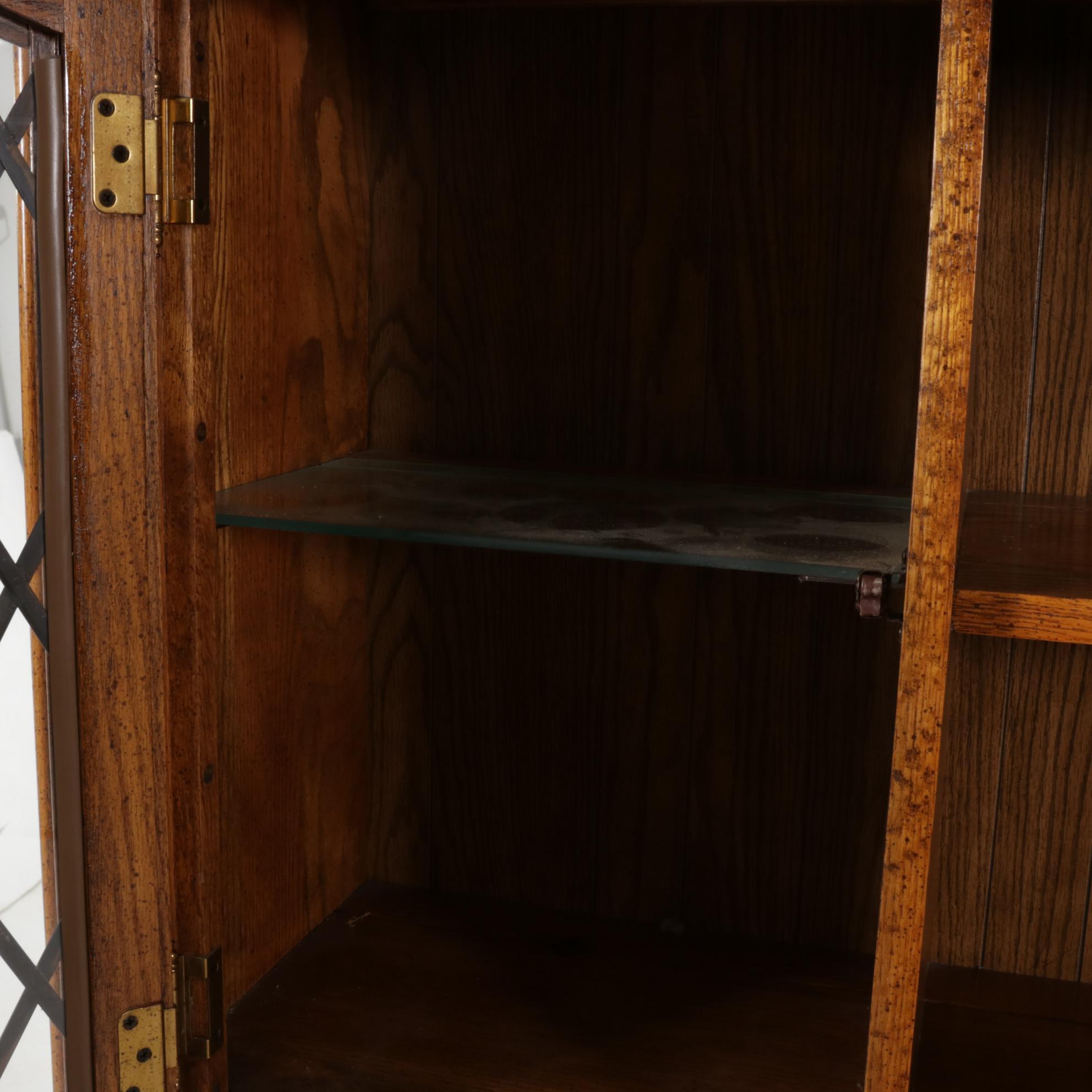 Broyhill Oak Two-Piece Illuminated Kitchen Hutch, 1980s