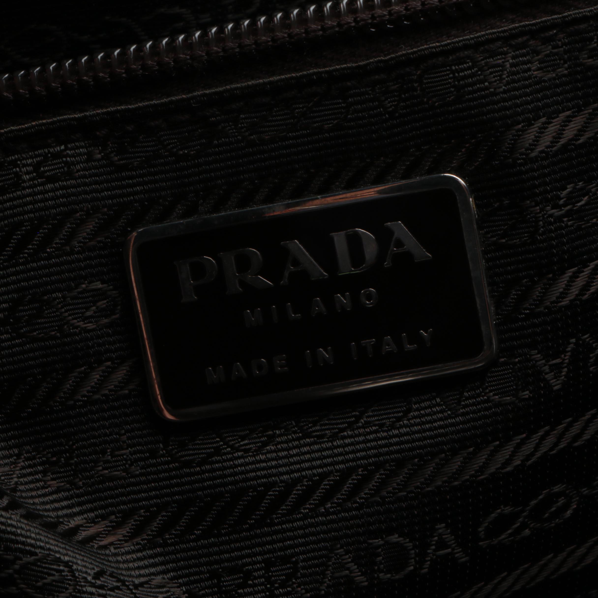 Prada Tote Bag in Dark Olive Green Nylon and Brown Leather