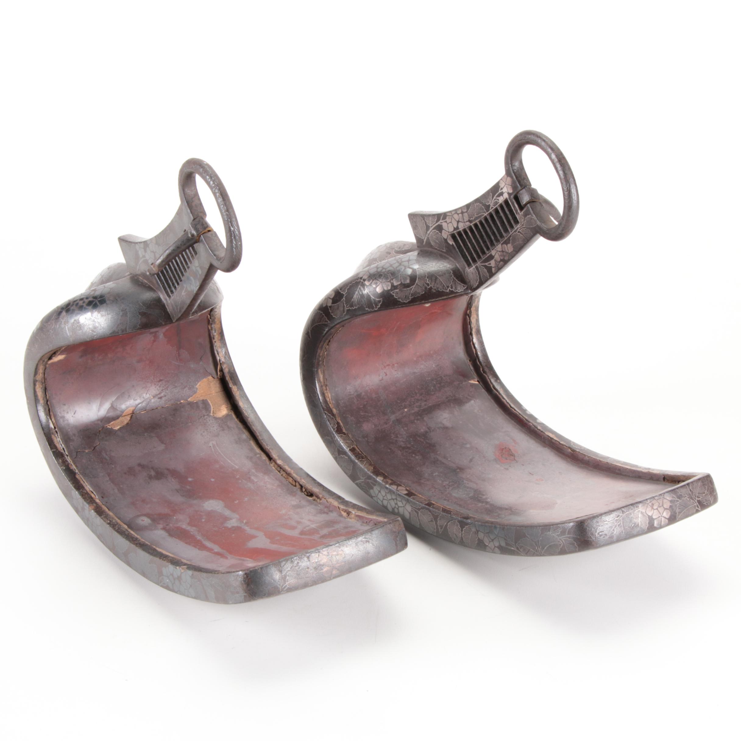 Japanese Iron and Lacquerware Samurai Abumi Stirrups, Edo Period