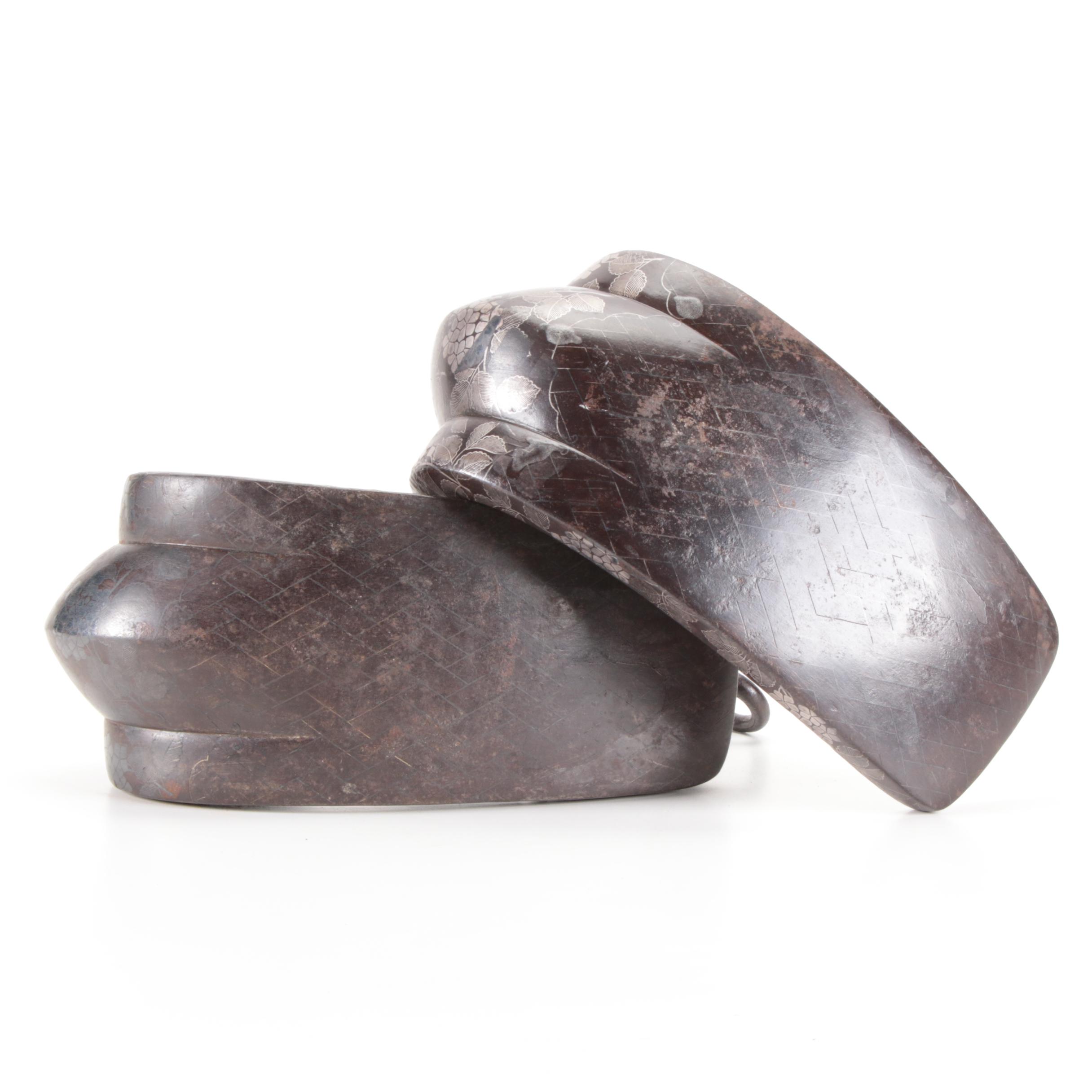 Japanese Iron and Lacquerware Samurai Abumi Stirrups, Edo Period