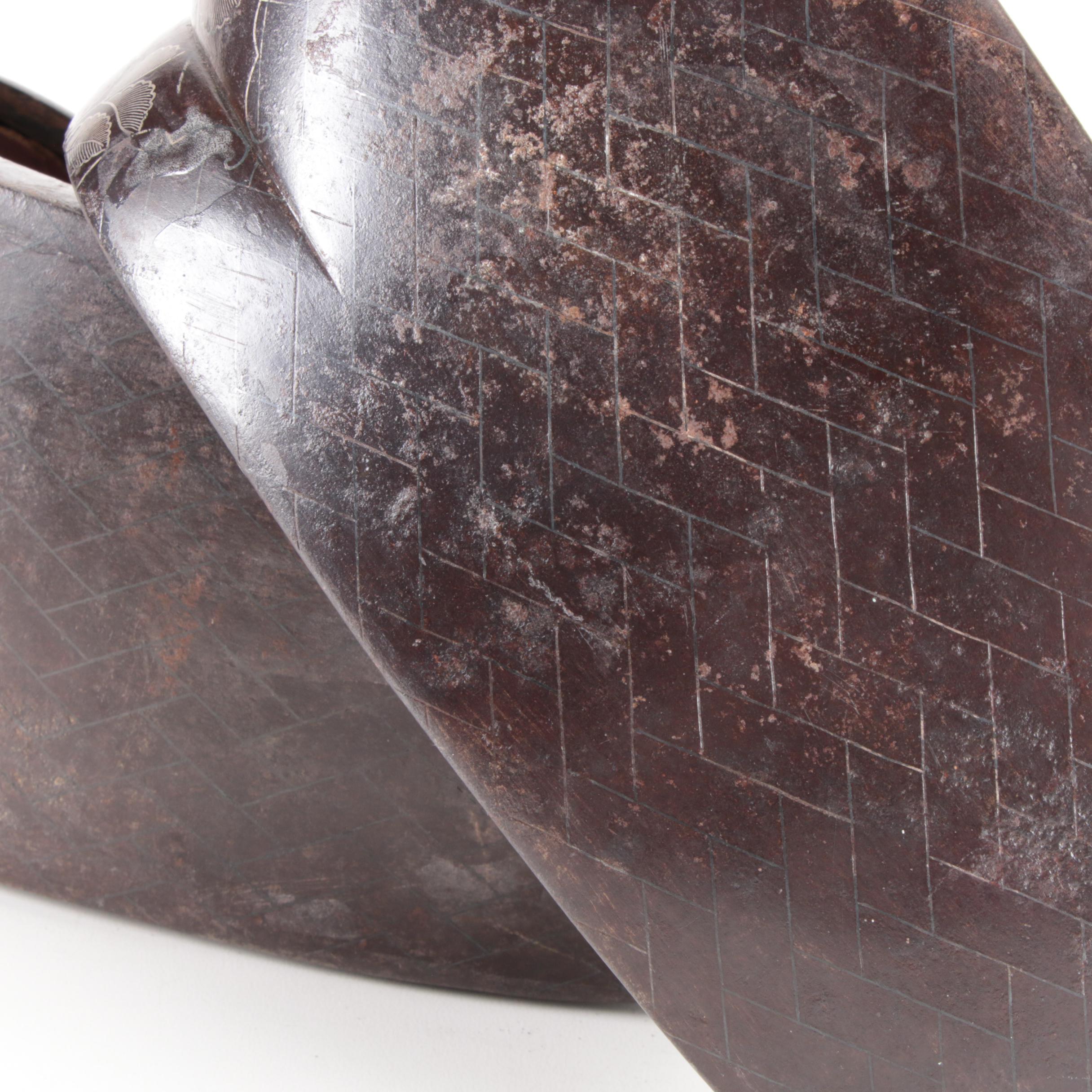 Japanese Iron and Lacquerware Samurai Abumi Stirrups, Edo Period