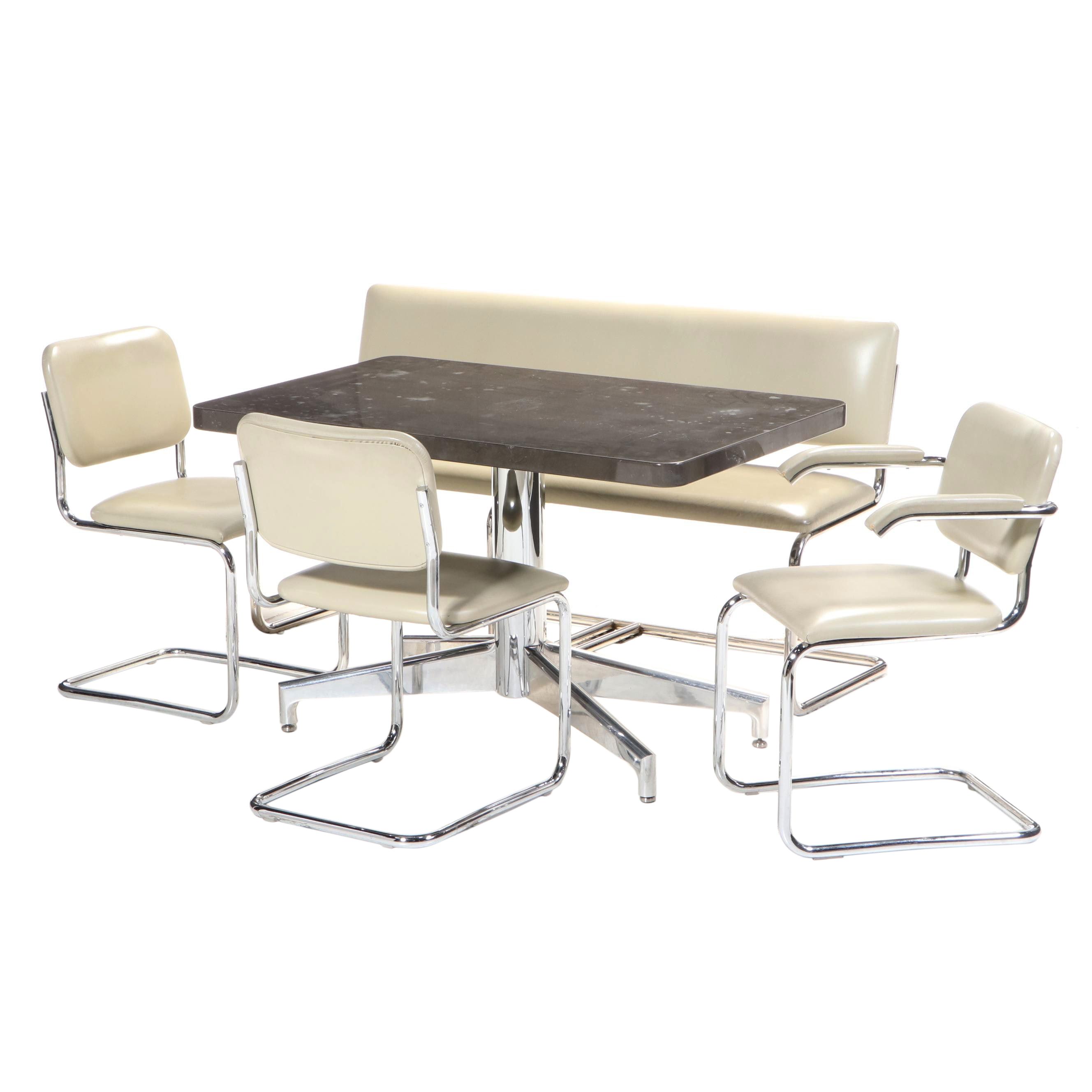 Marcel Breuer for Knoll "Cesca" Seating & Jacques Grange Fossilized Marble Table