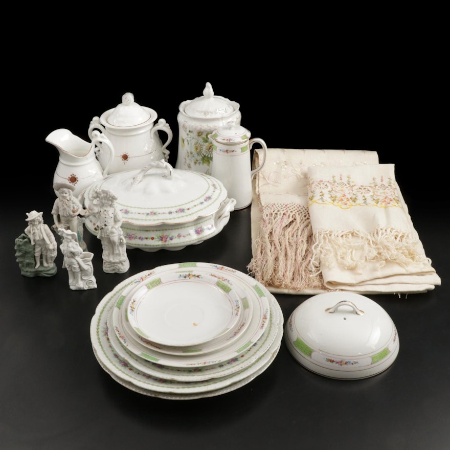 Nippon, Limoges and Other Porcelain Dinnerware with Bisque Figurines