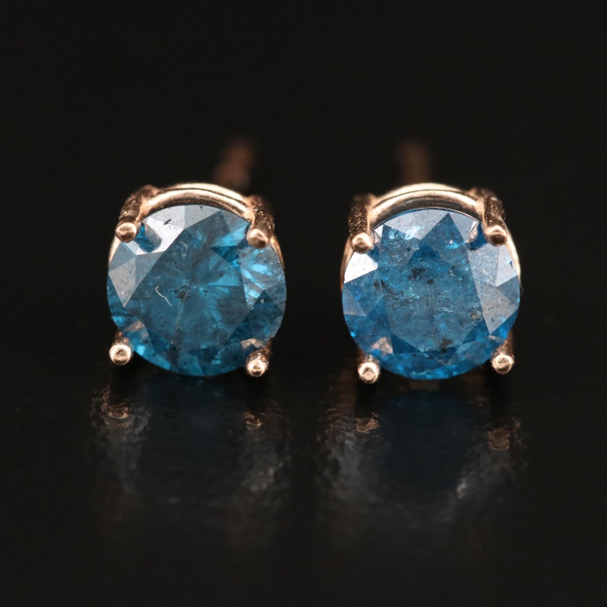 14K 1.40 CTW Blue Diamond Stud Earrings